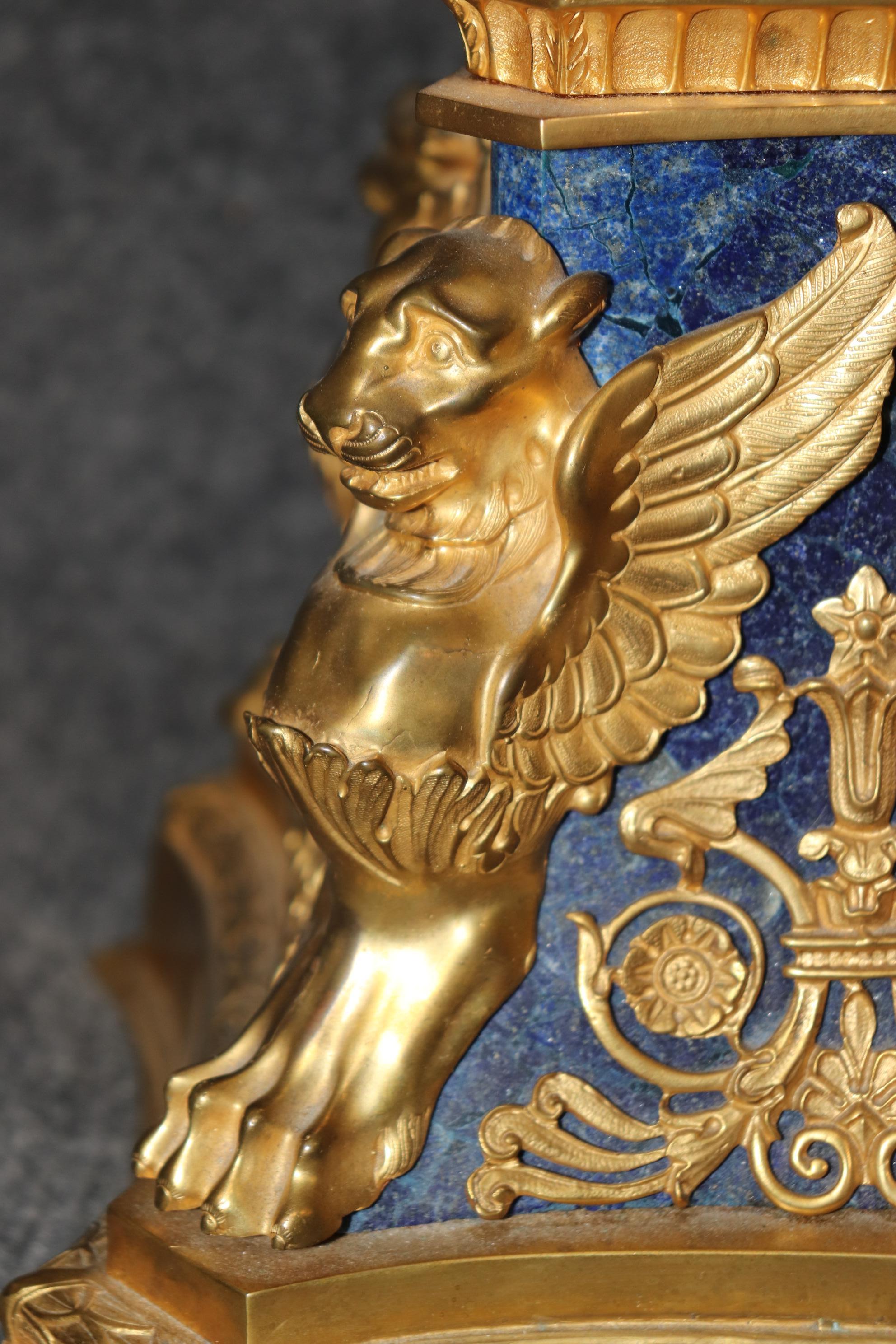 Late 19th Century French Belle Epoque Dore' Bronze and Lapis Lazuli Candelabra 1