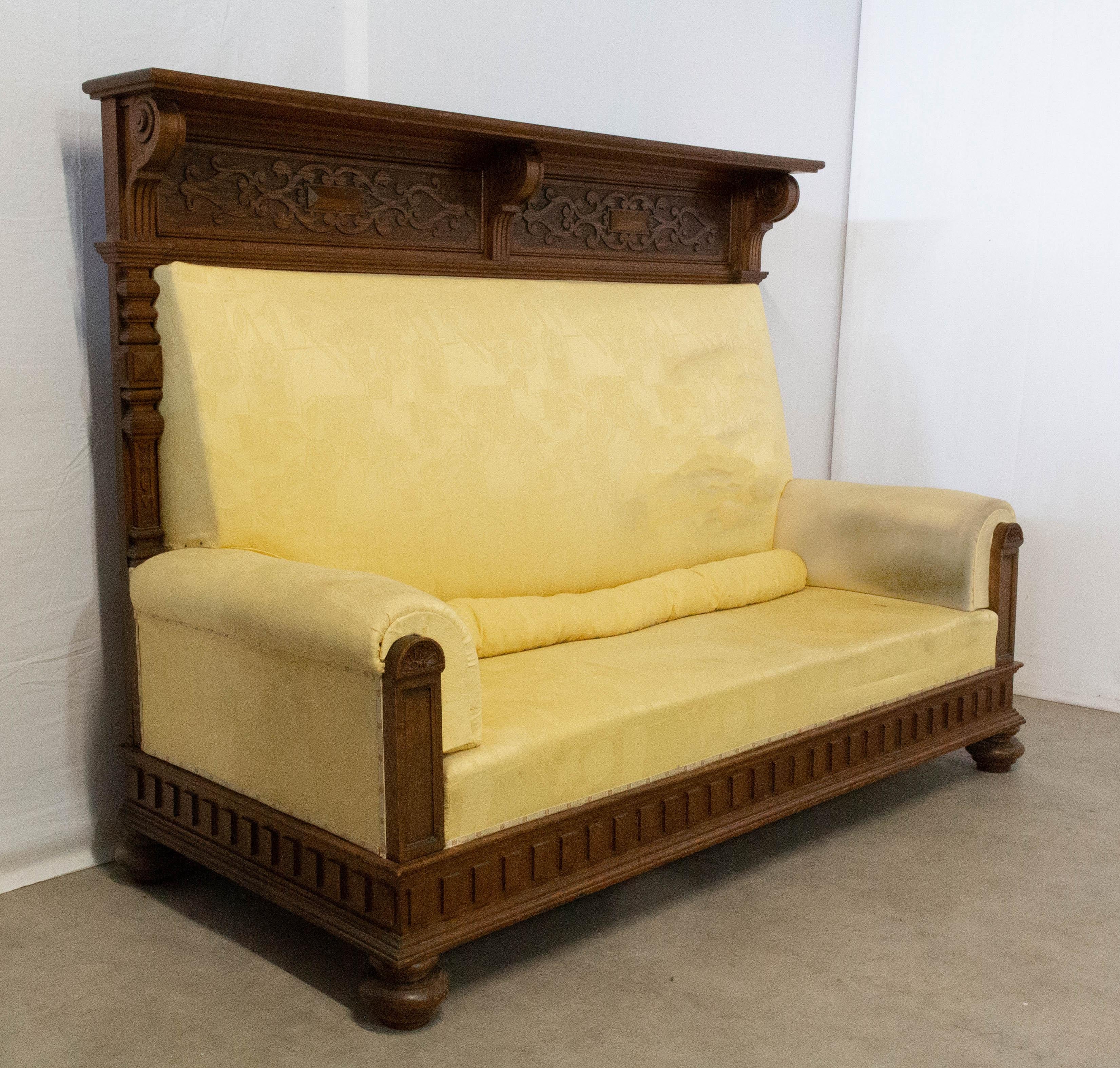 French Provincial Late 19th Century French Bench Provincial Oak High Back, circa 1890 For Sale