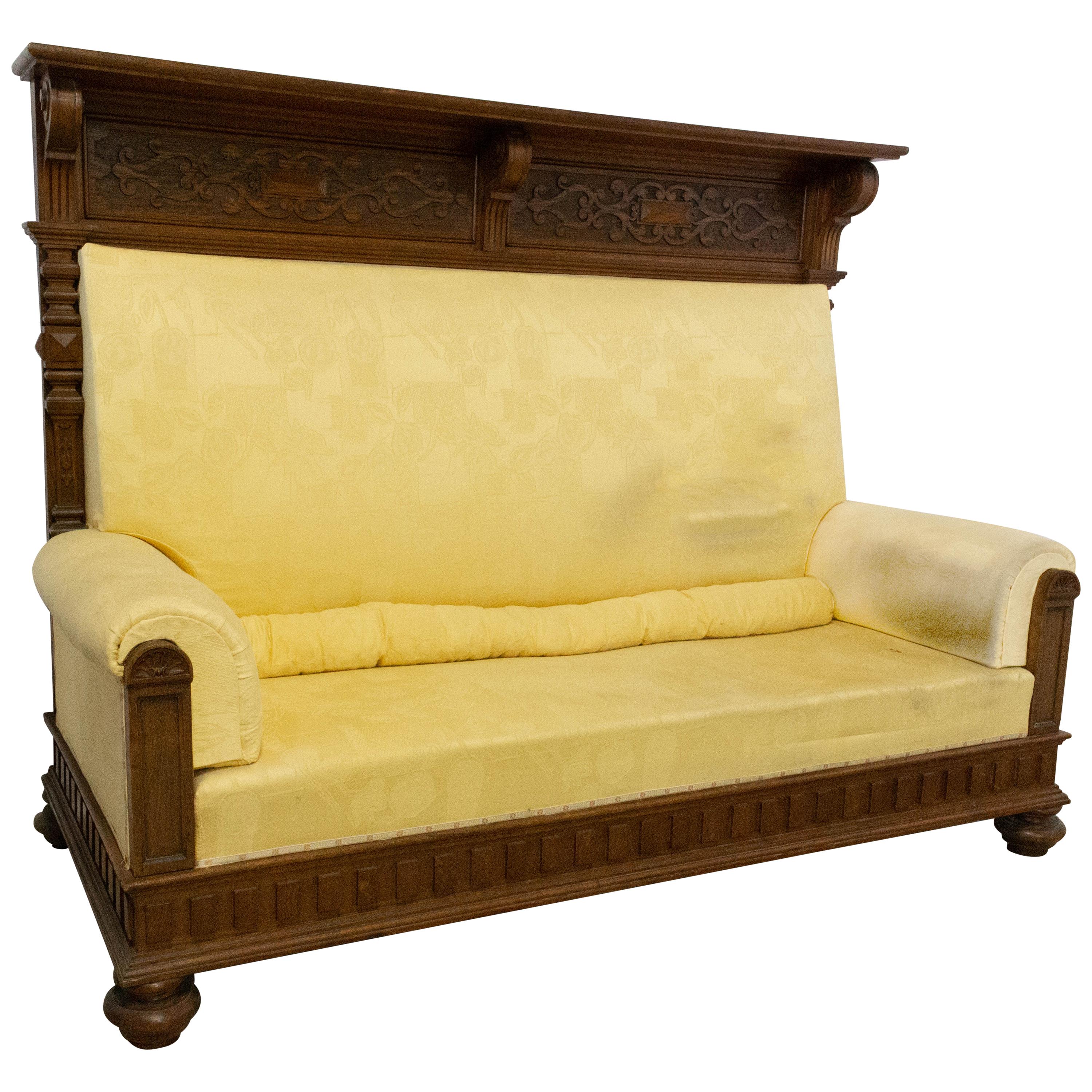 Late 19th Century French Bench Provincial Oak High Back, circa 1890 For Sale