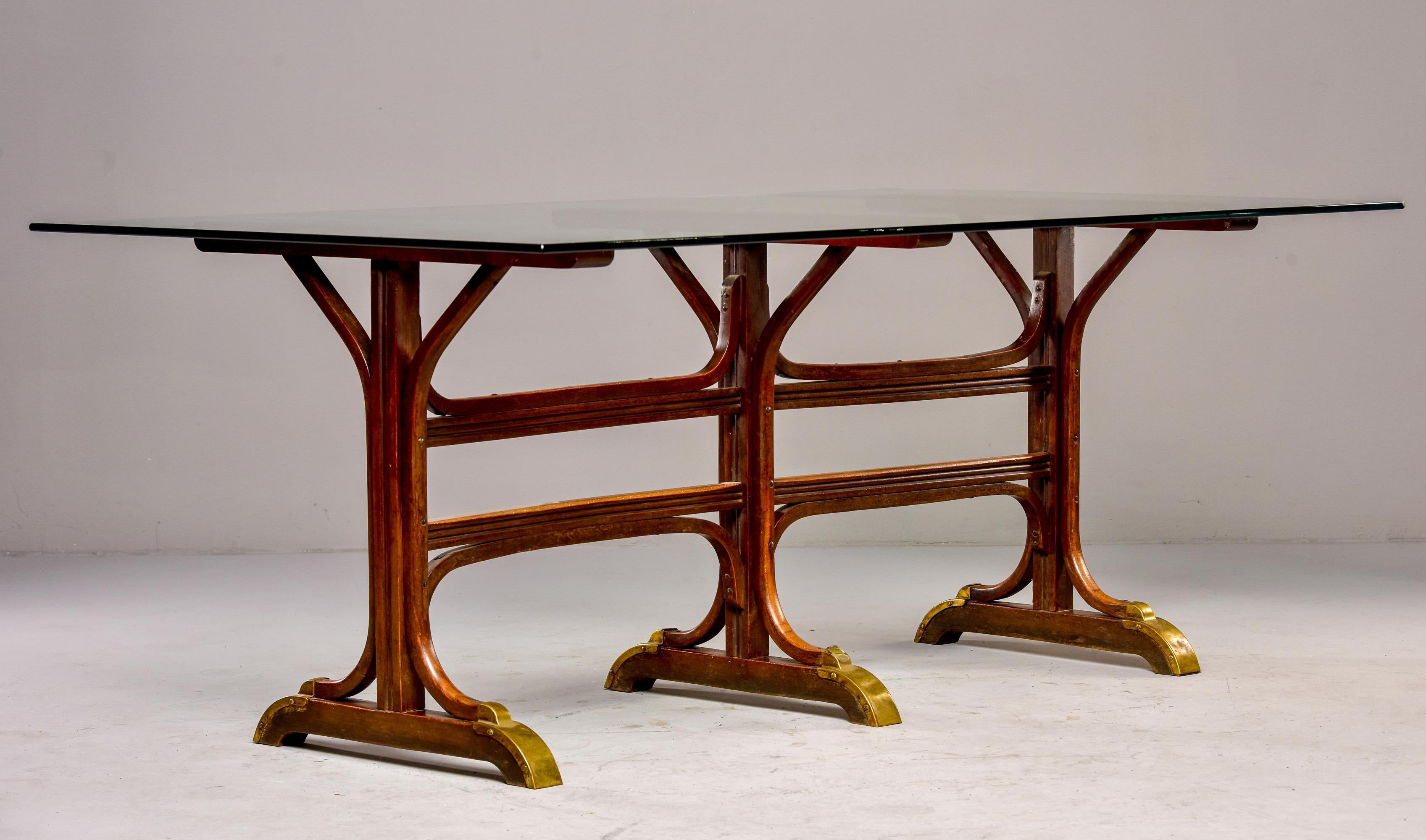 Late 19th Century French Bentwood and Brass Pub Table with Glass Top 7