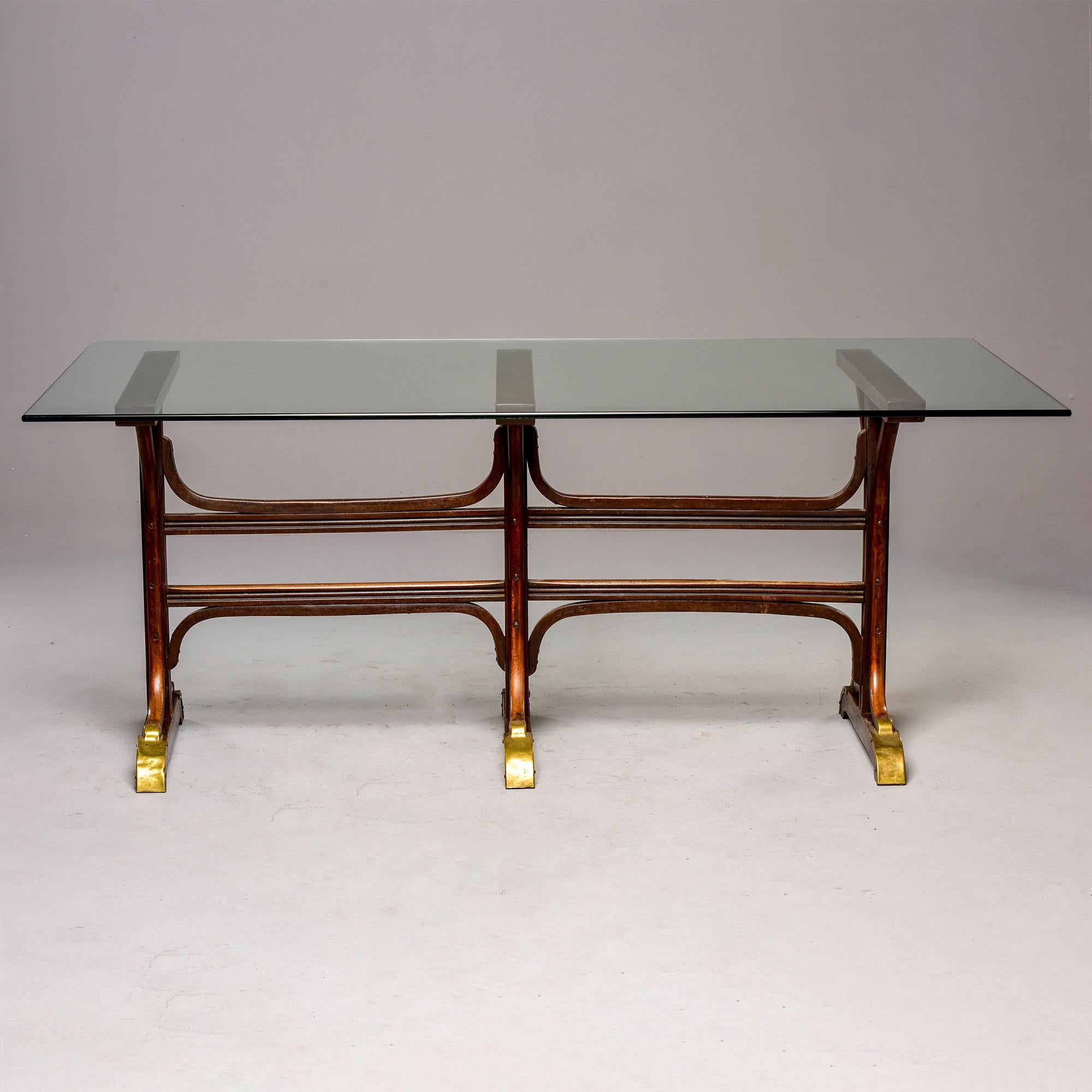 Late 19th Century French Bentwood and Brass Pub Table with Glass Top 1