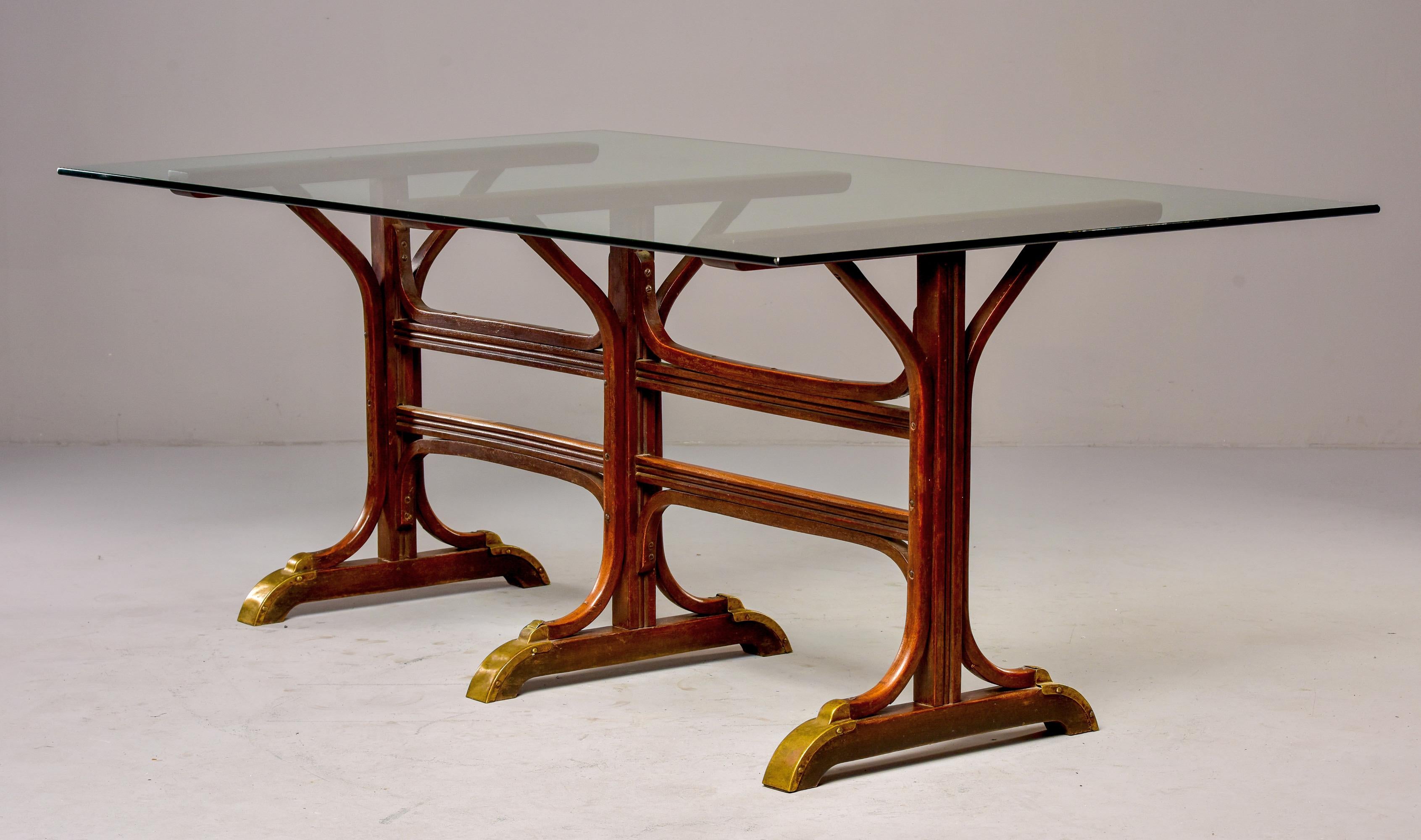 Late 19th Century French Bentwood and Brass Pub Table with Glass Top 6