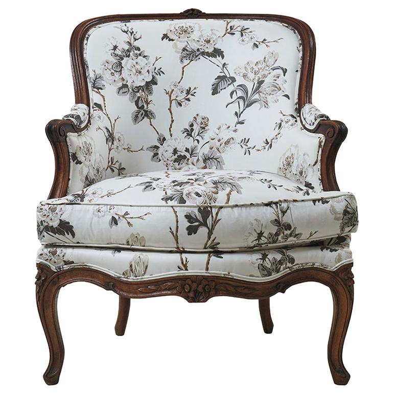 Late 19th Century French Bergère Upholstered in Schumacher Fabric