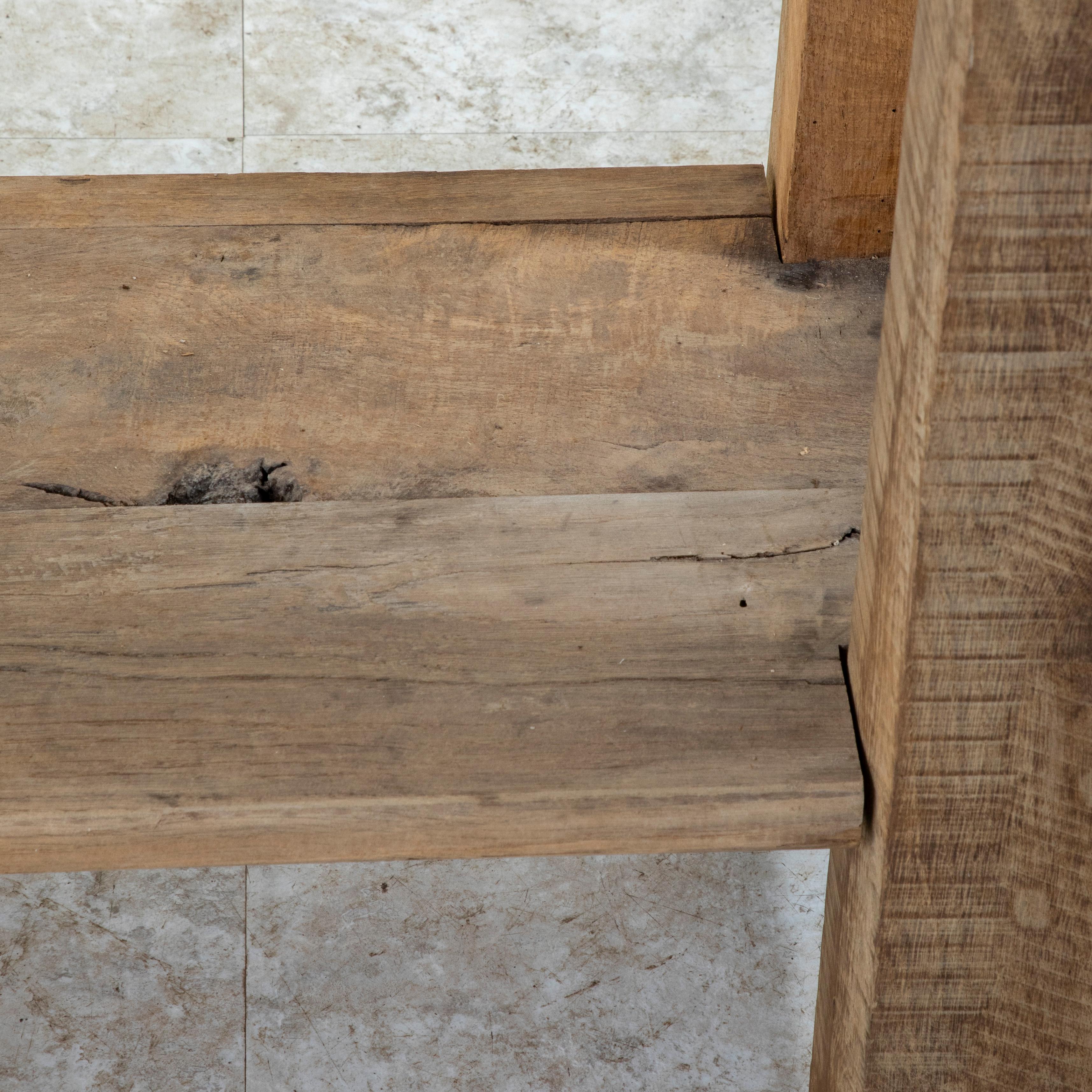 Late 19th Century French Bleached Oak Workbench with Vise, Drawer, Lower Shelf 9