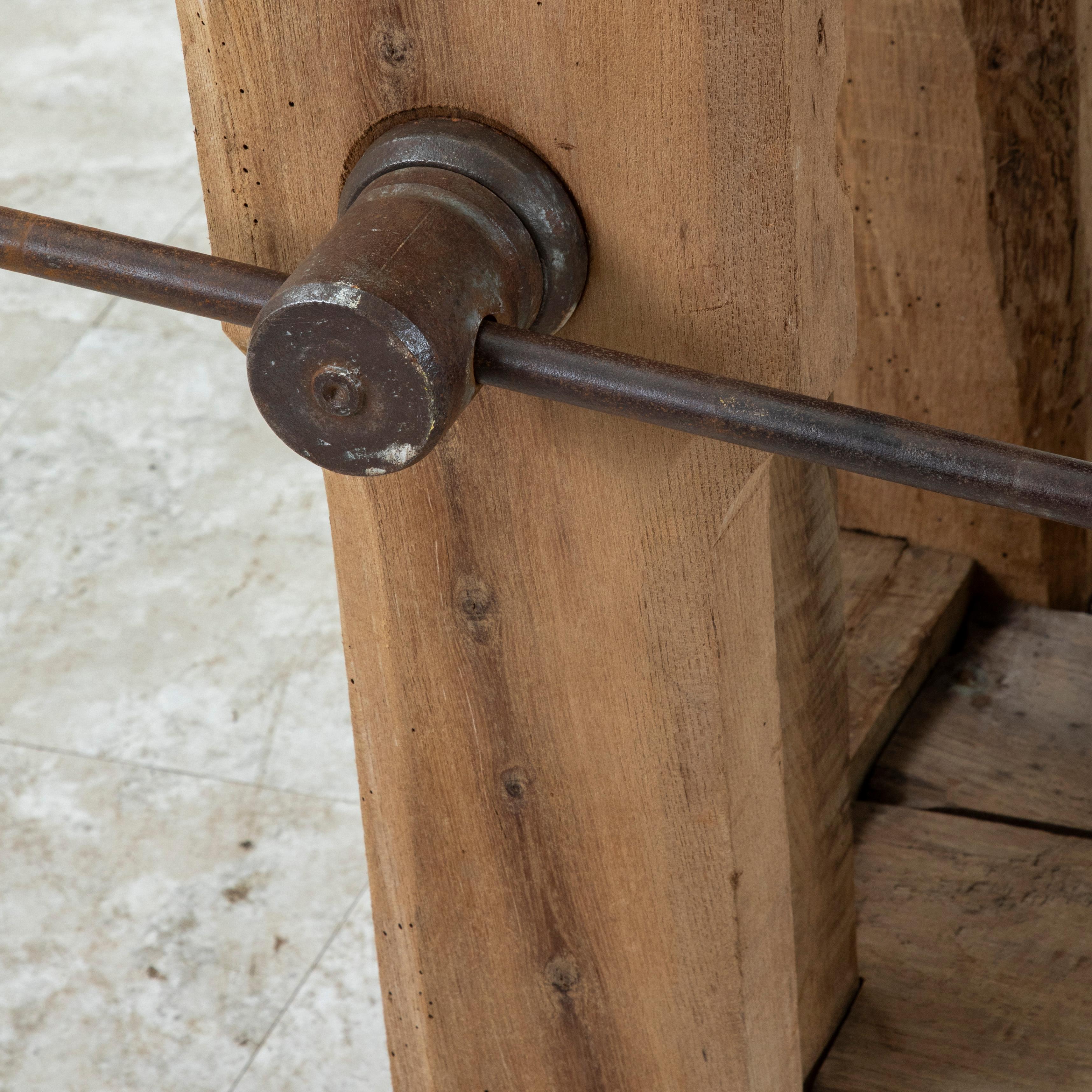 Late 19th Century French Bleached Oak Workbench with Vise, Drawer, Lower Shelf 10