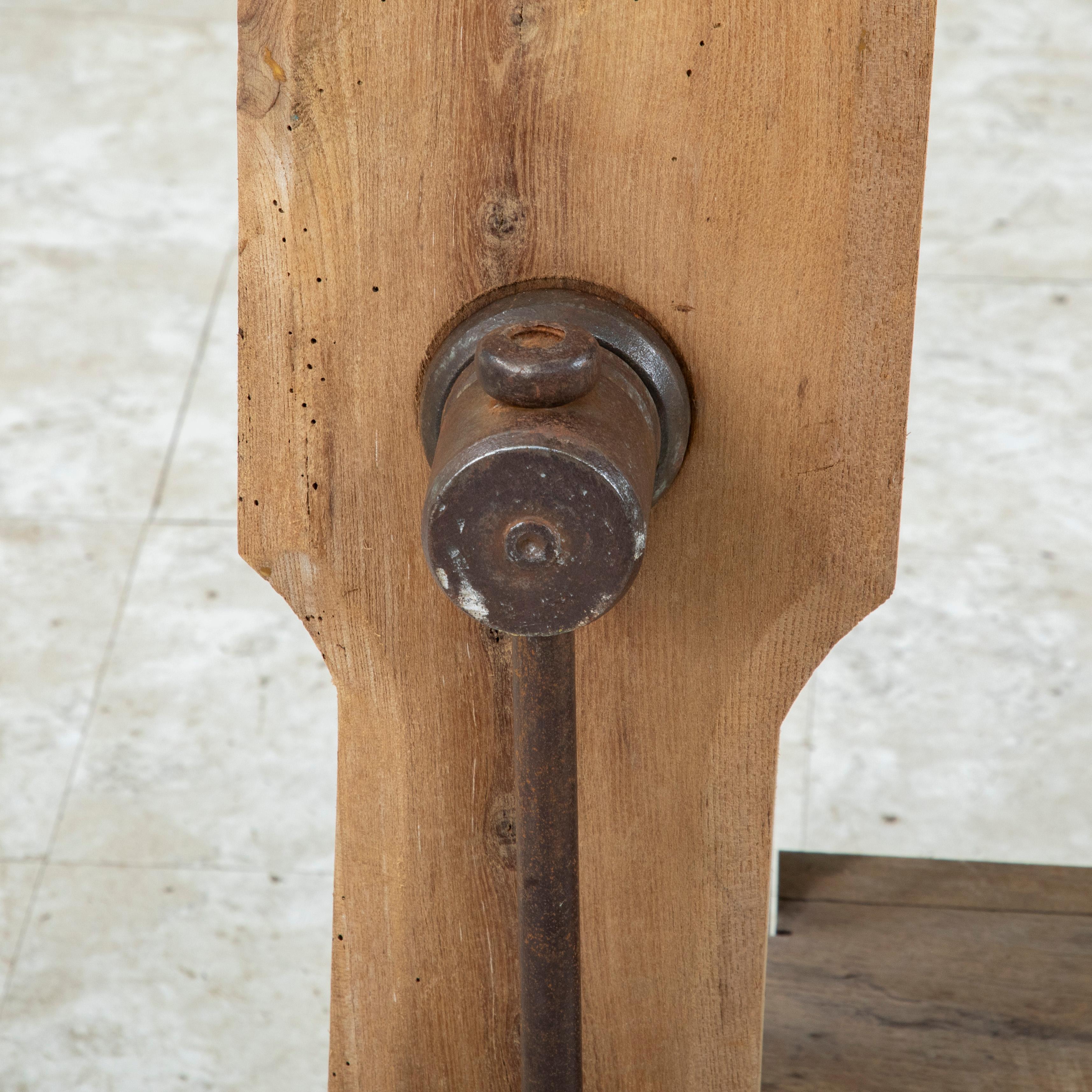 Late 19th Century French Bleached Oak Workbench with Vise, Drawer, Lower Shelf 12