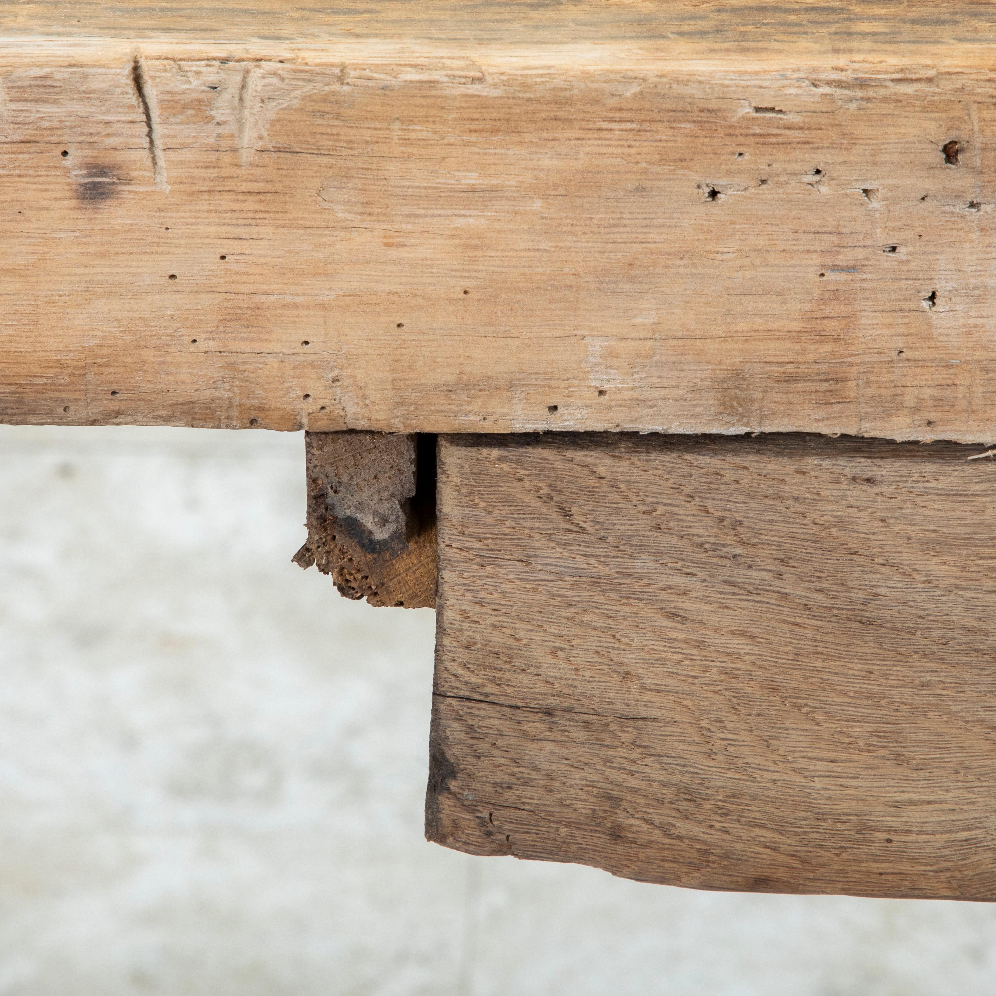 Late 19th Century French Bleached Oak Workbench with Vise, Drawer, Lower Shelf 15