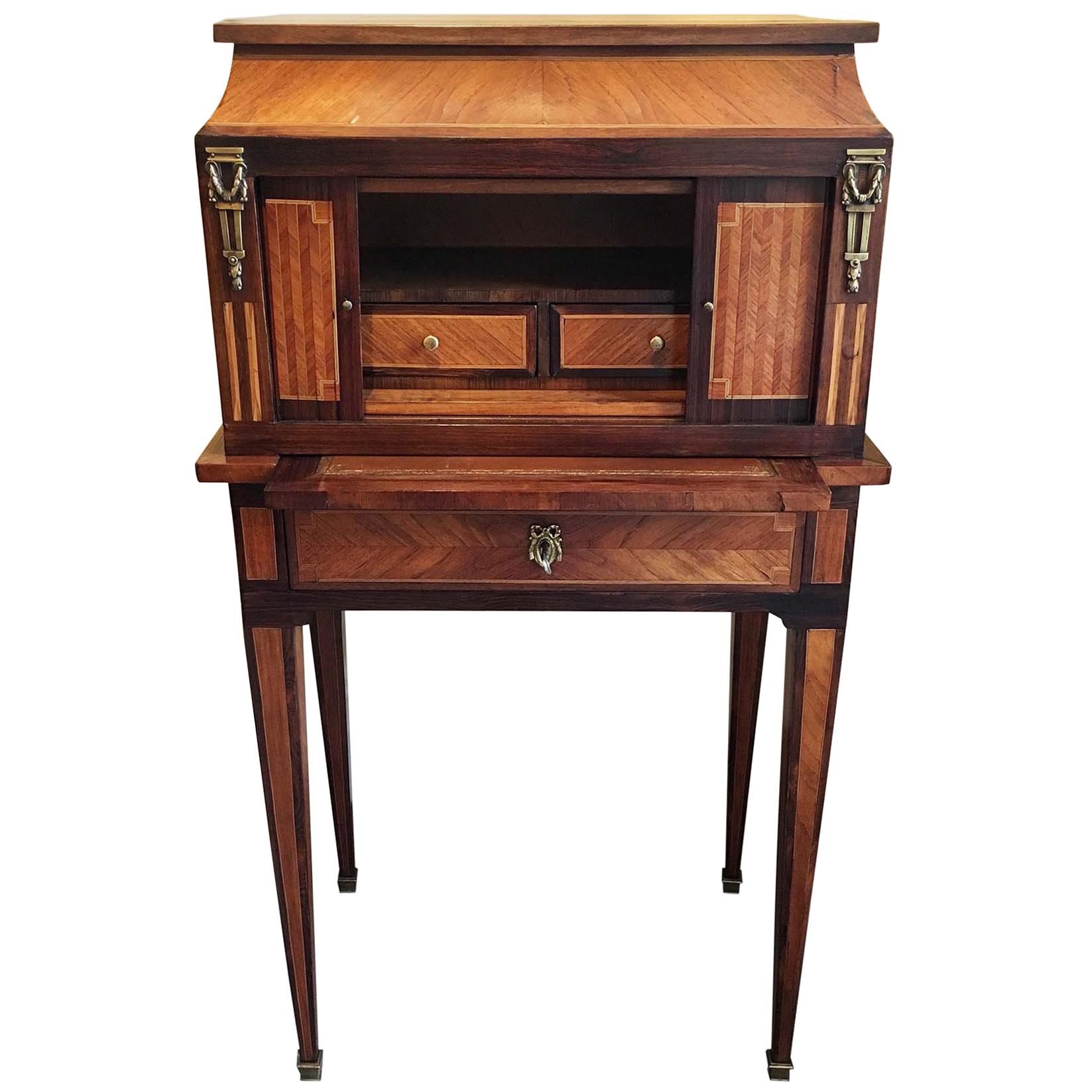 Bonheur De Jour with Parquetry Rosewood Inlay Late 19th Century French For Sale