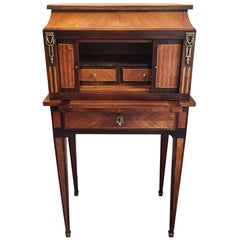 Antique Bonheur De Jour with Parquetry Rosewood Inlay Late 19th Century French