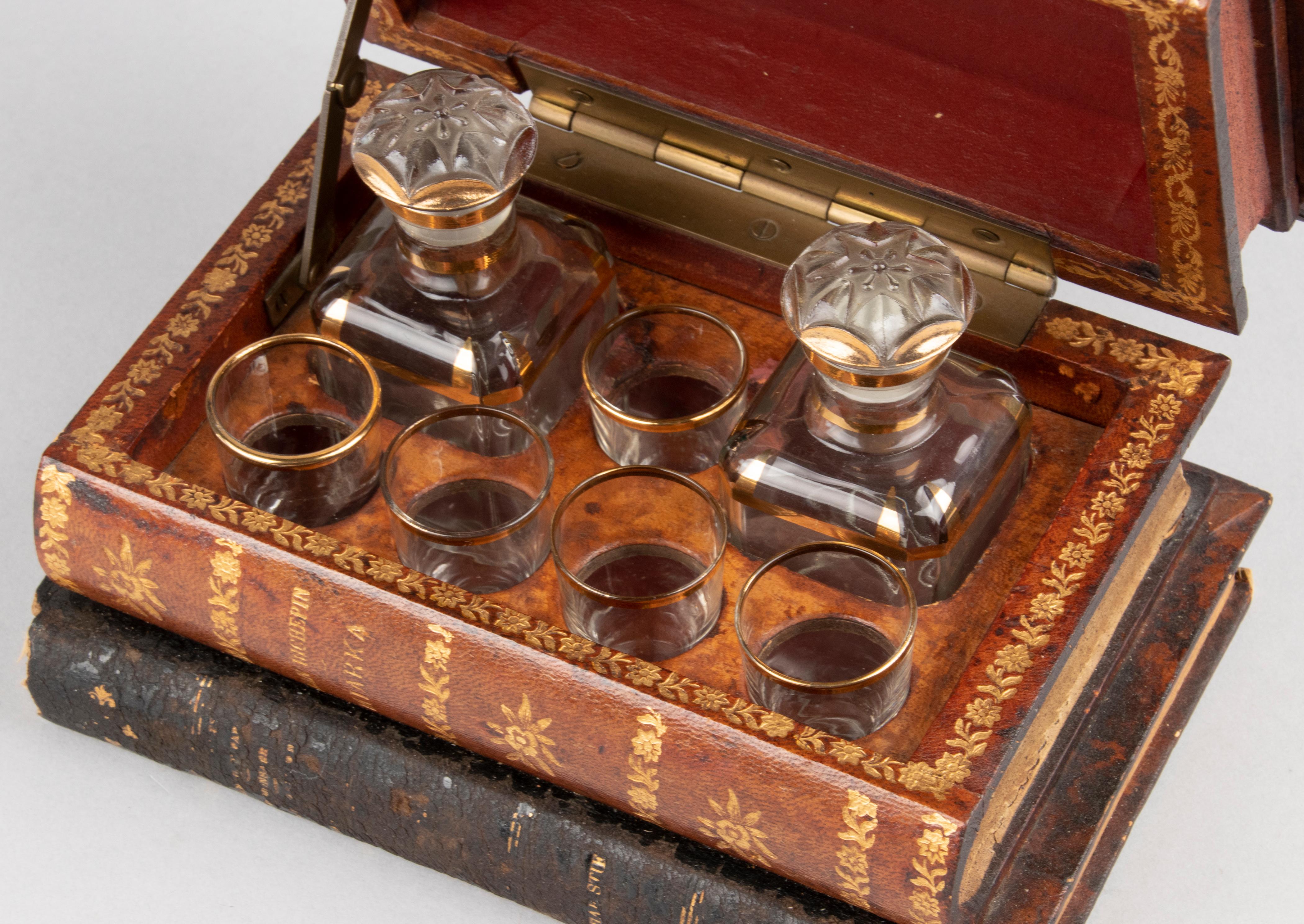 Leather Late 19th Century French Book Shaped Liquor Cabinet 
