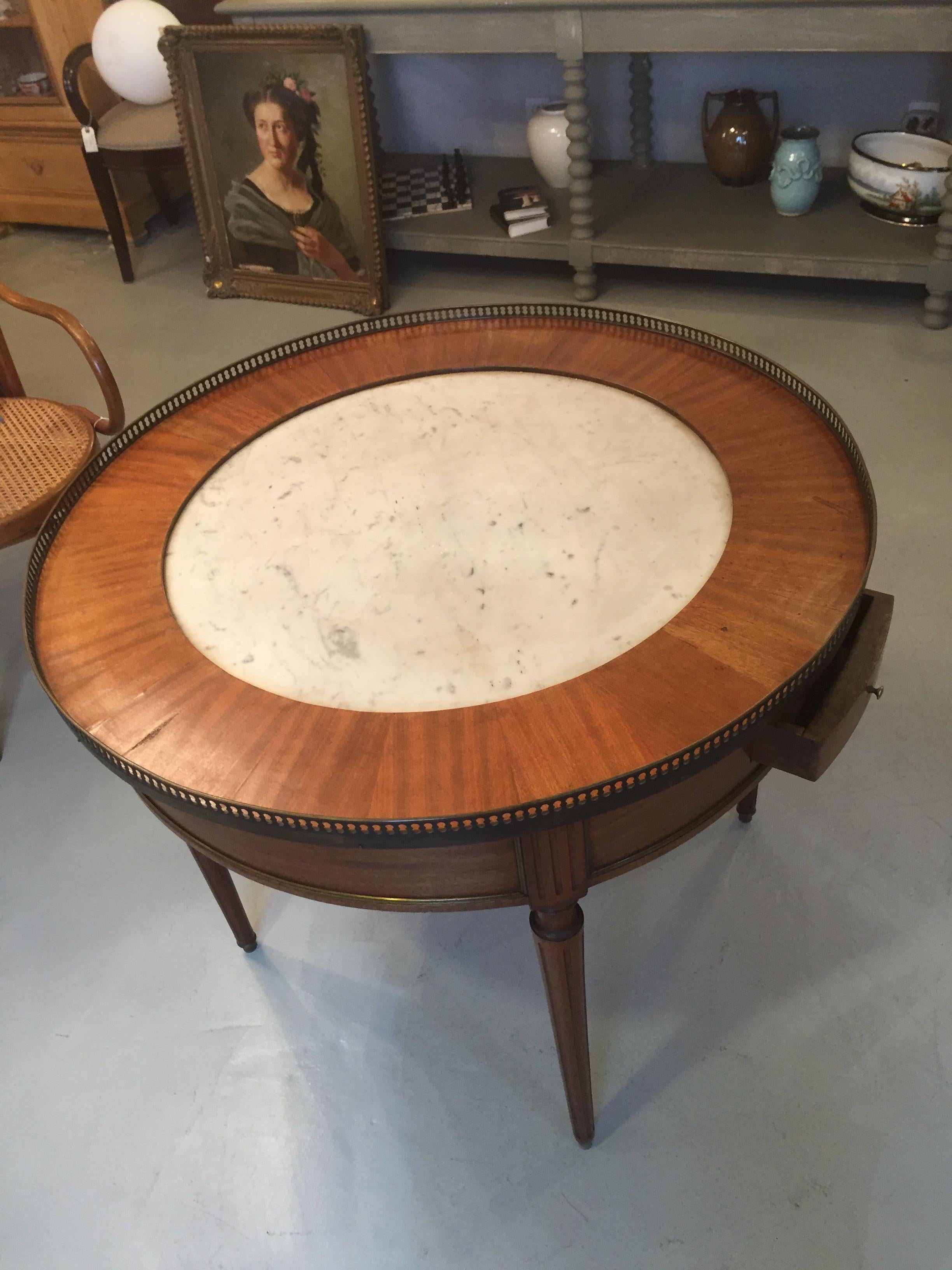 Late 19th Century French Bouillotte Table with Marble Top, 1920 In Good Condition In LEGNY, FR