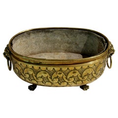 Antique Late 19th Century French Brass Oval Jardiniere with Liner