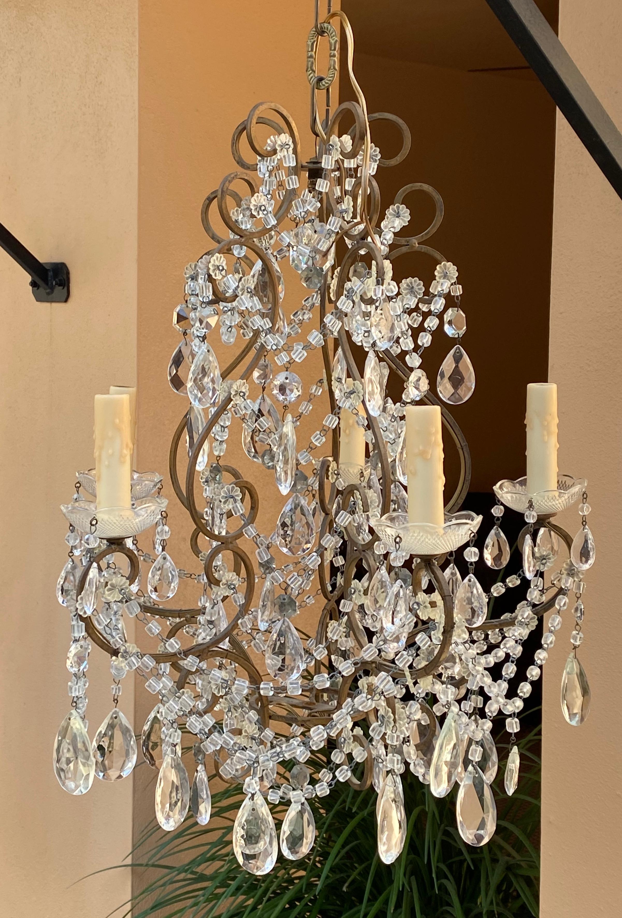 Late 19th Century French Bronze and Crystal Small Scale Chandelier In Good Condition In Charleston, SC