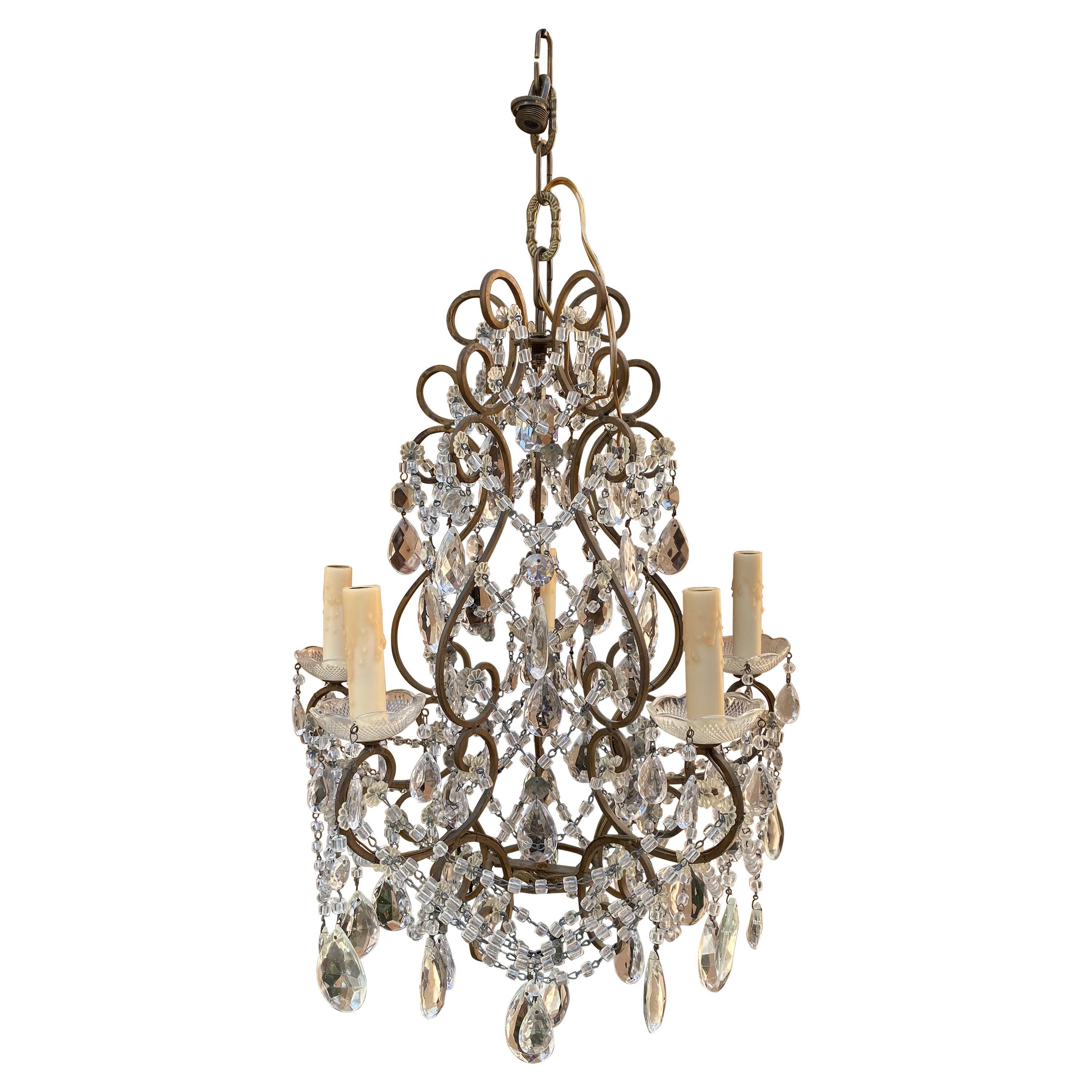 Late 19th Century French Bronze and Crystal Small Scale Chandelier