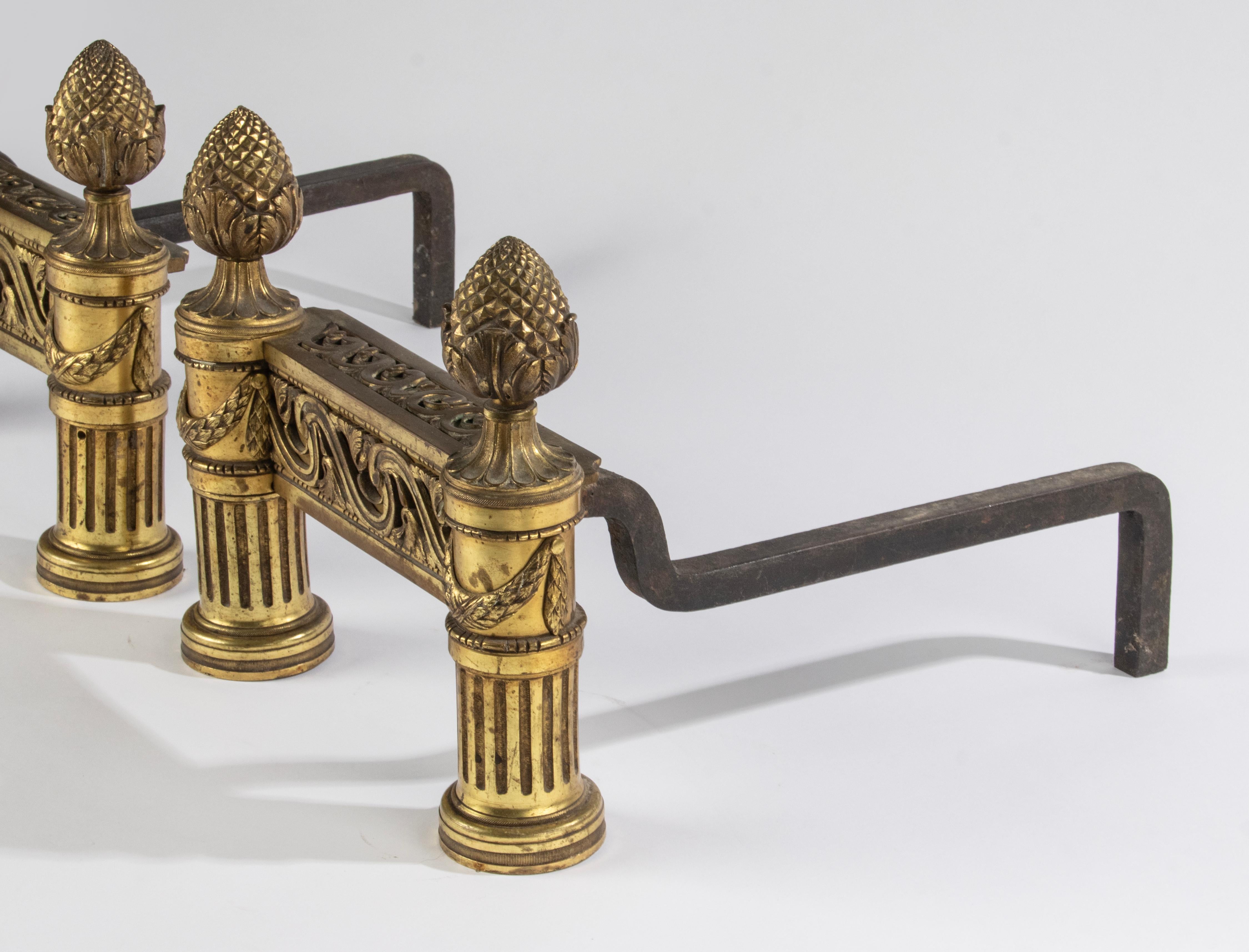 Late 19th Century French Bronze Andirons - Louis XVI Style   For Sale 7