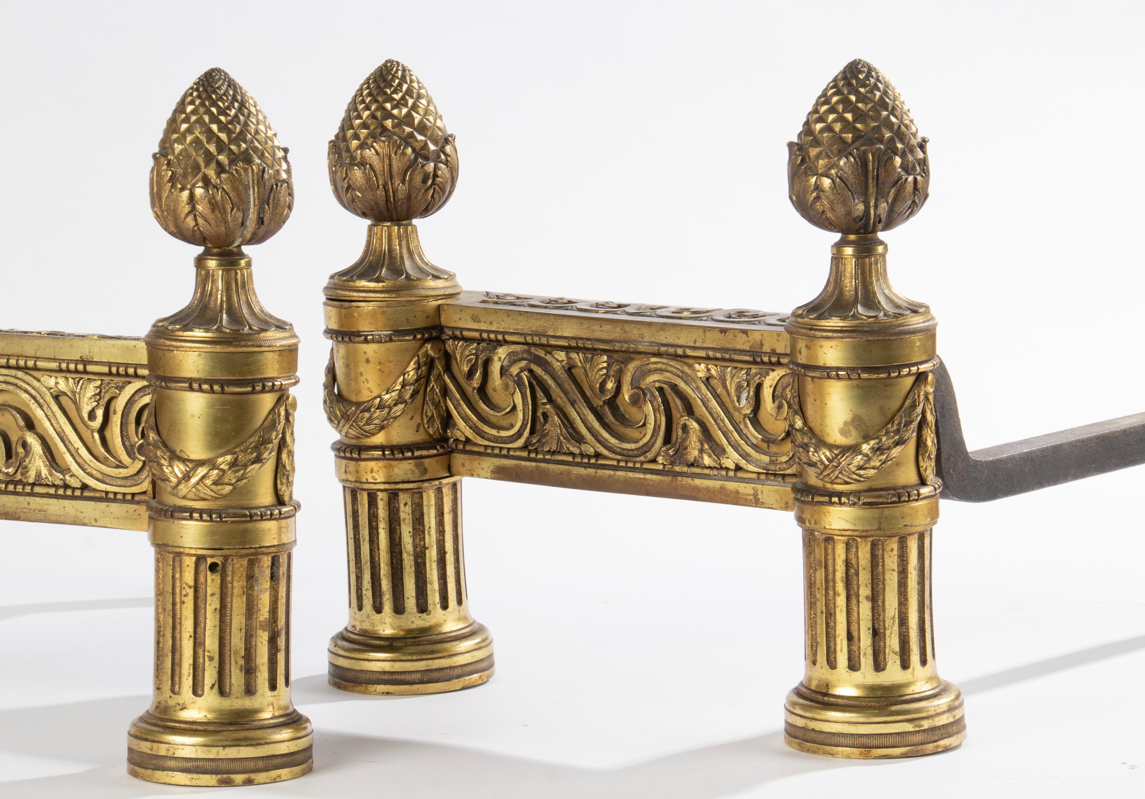 Late 19th Century French Bronze Andirons - Louis XVI Style   For Sale 12