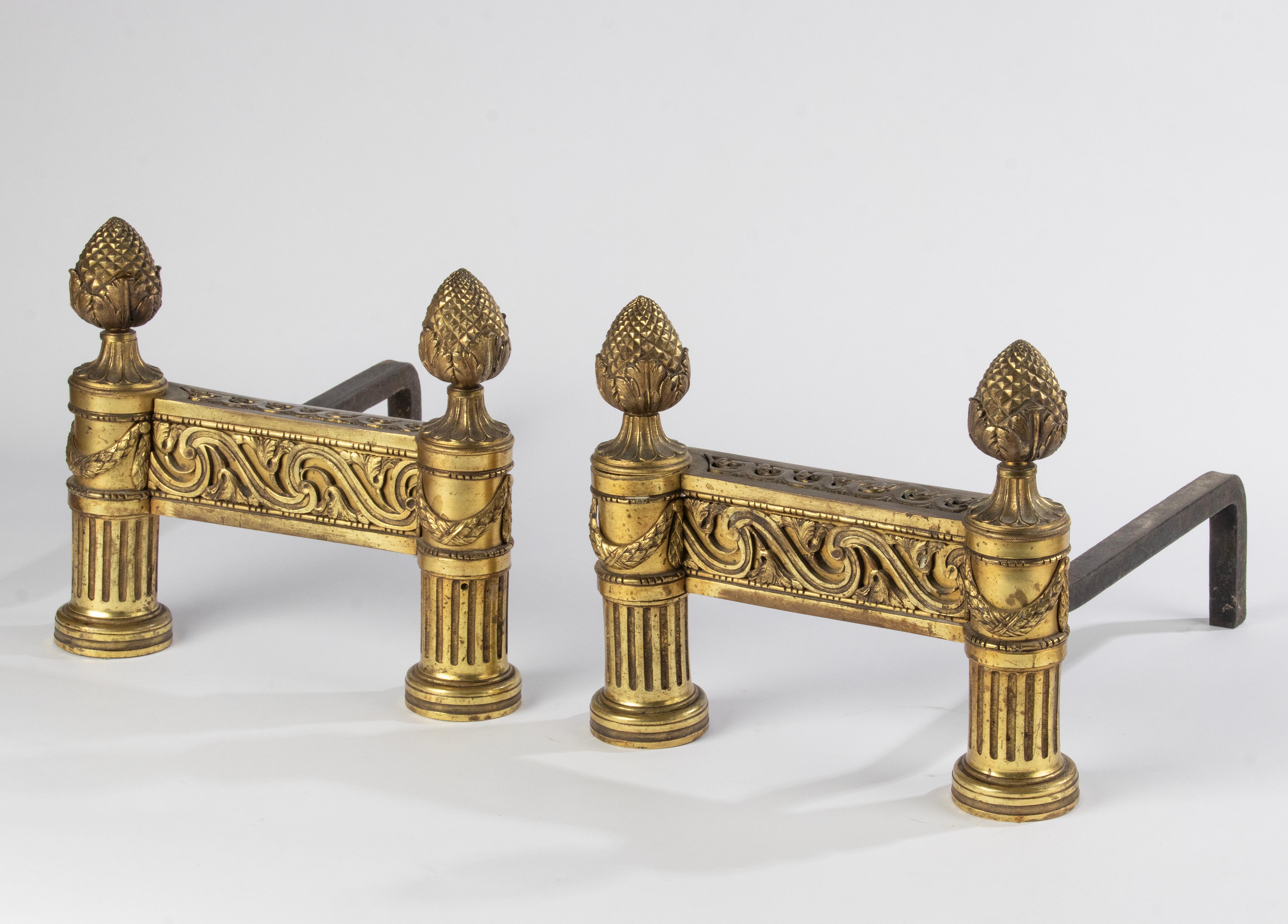 Late 19th Century French Bronze Andirons - Louis XVI Style   For Sale 1