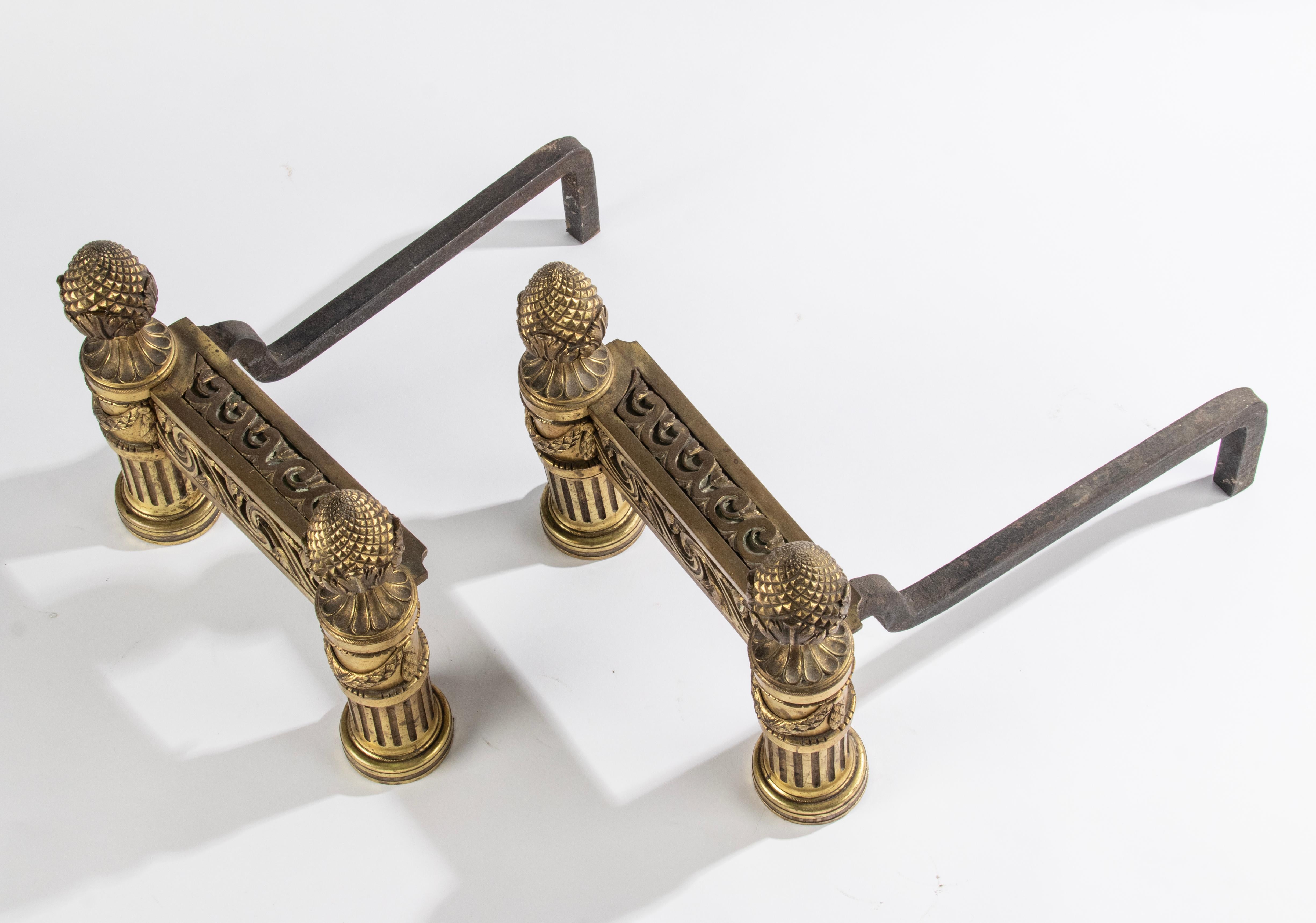 Late 19th Century French Bronze Andirons - Louis XVI Style   For Sale 2