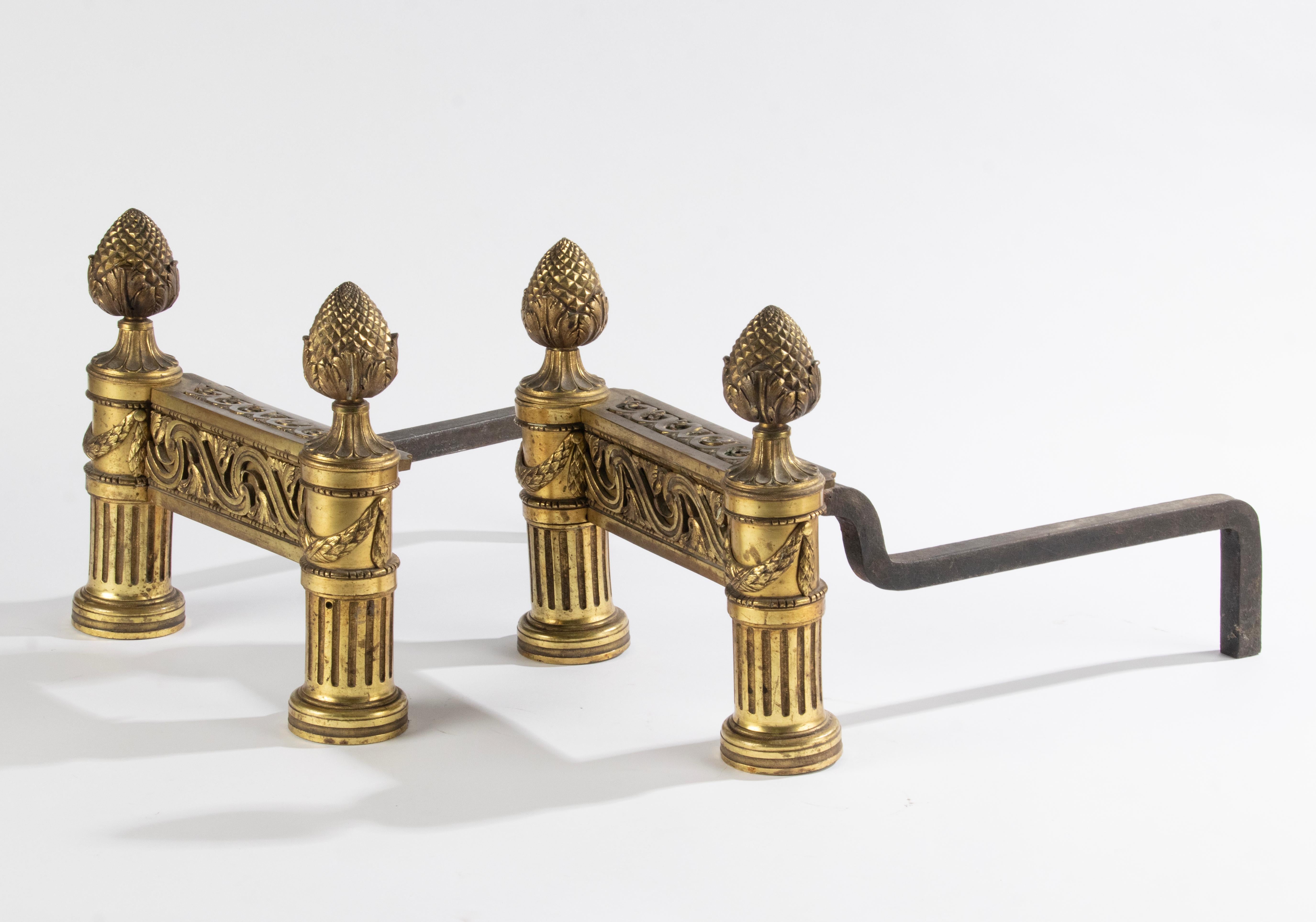 Late 19th Century French Bronze Andirons - Louis XVI Style   For Sale 4