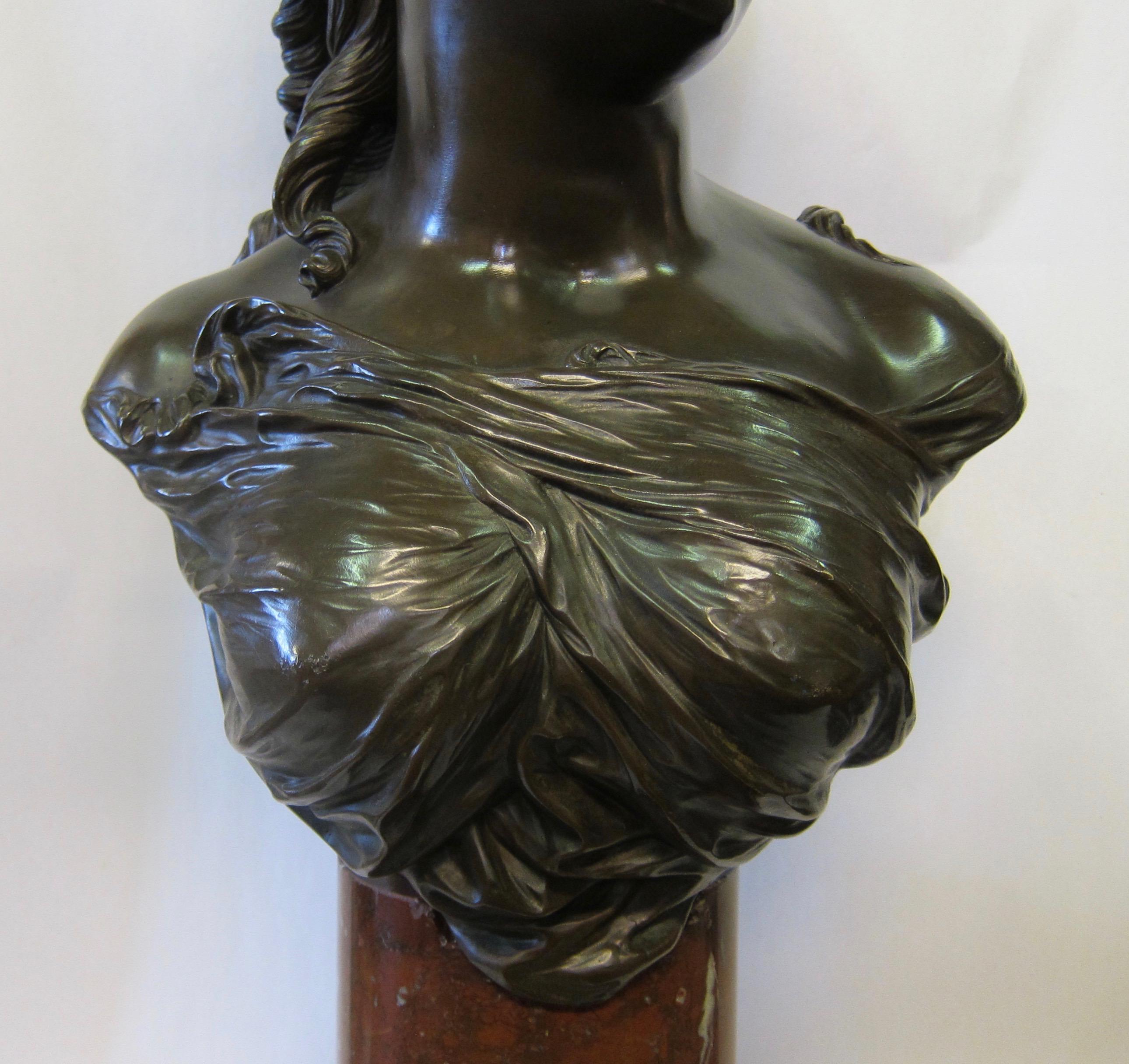 Art Nouveau Busto in bronzo francese della fine del XIX secolo di Pierre-Louis Detrier in vendita