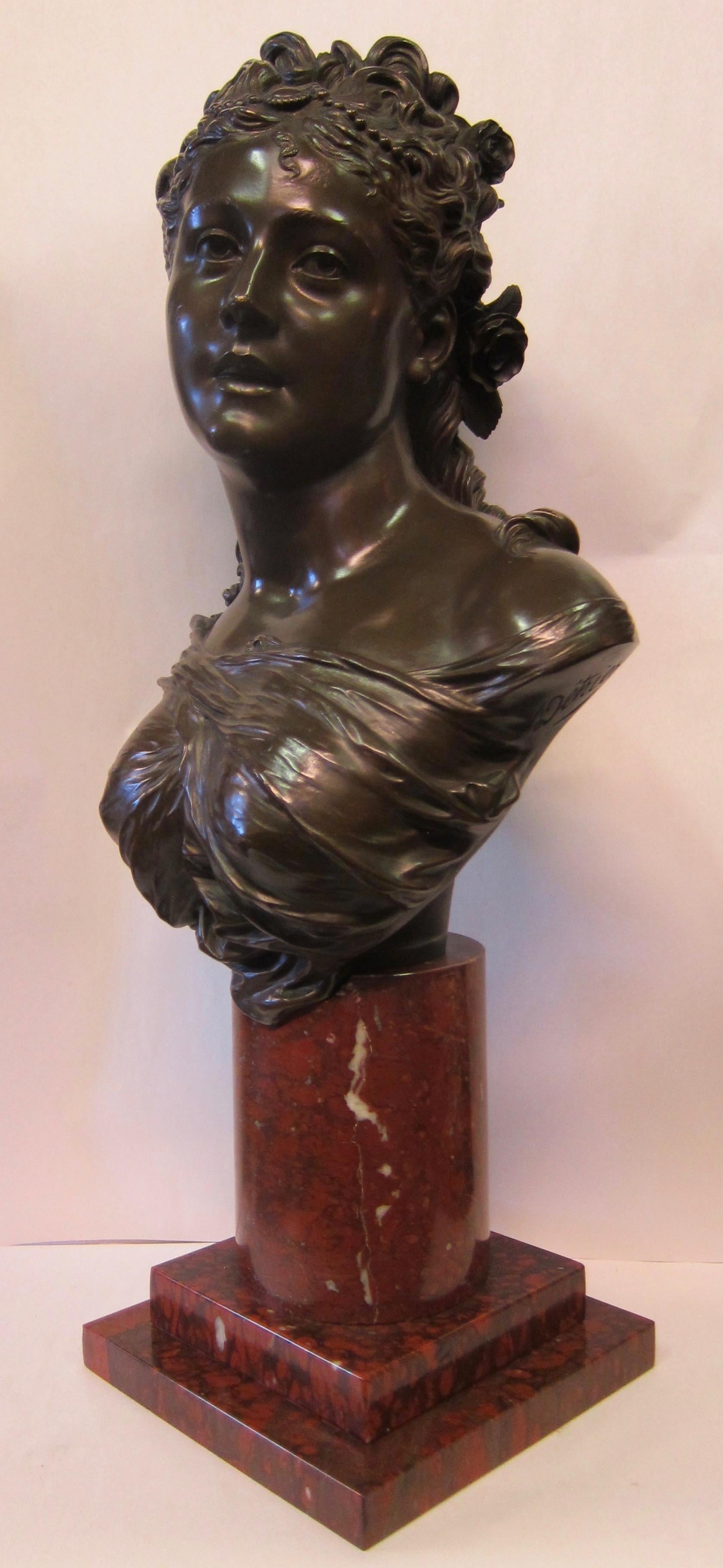 Art Nouveau Late 19th Century French Bronze Bust by Pierre Louis Detrier For Sale