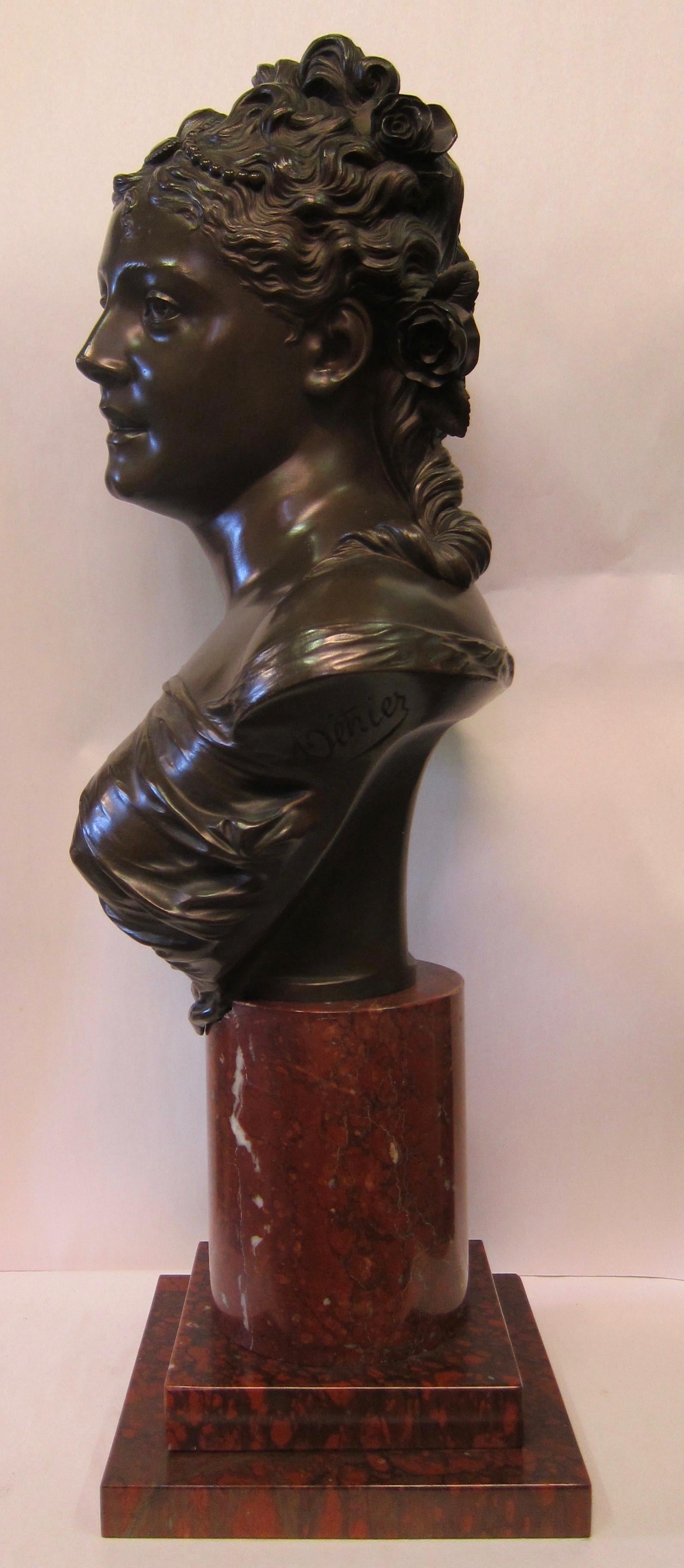 Patinated Late 19th Century French Bronze Bust by Pierre Louis Detrier For Sale