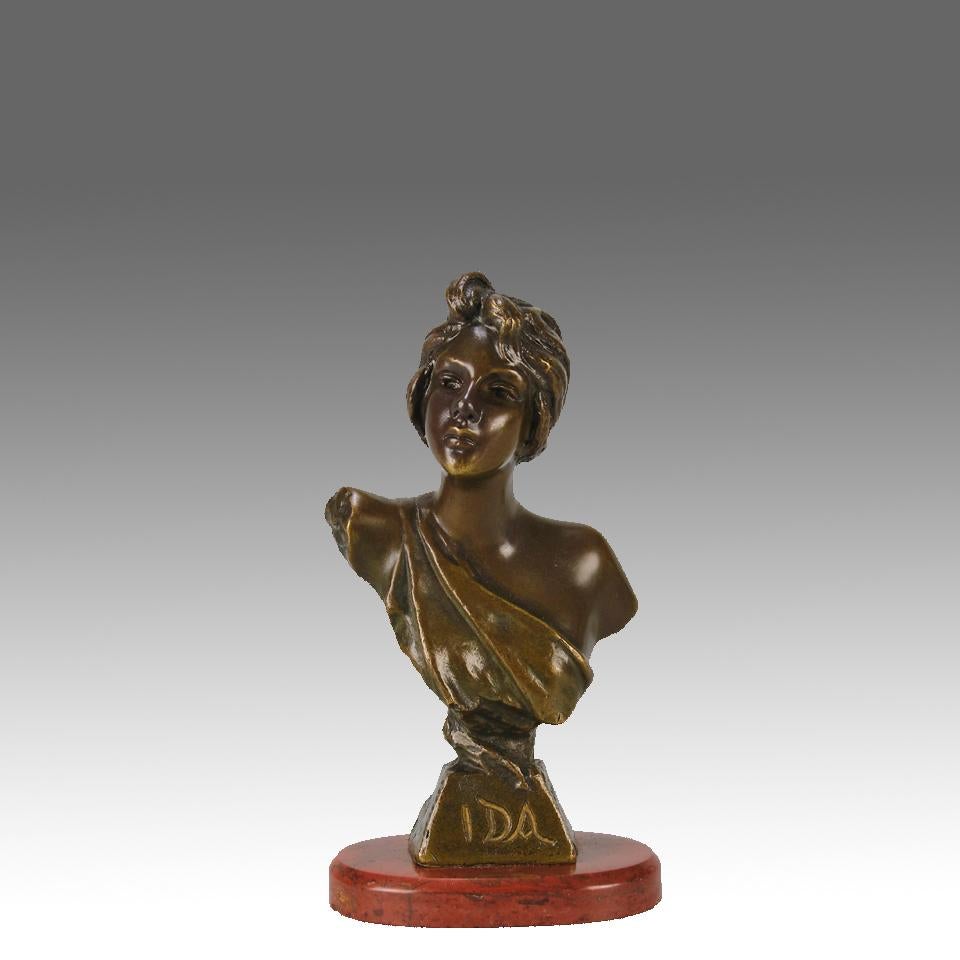 Wonderful cabinet size Art Nouveau bronze bust of the beautiful operatic princess, the bronze with fine variegated colour and good hand chased surface detail. Signed Villanis, titled to the fore IDA and stamped with foundry mark and number LU