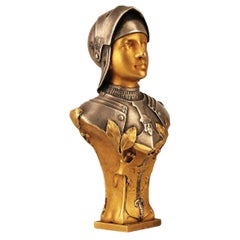 Französische Bronzebüste aus dem späten 19. Jahrhundert, Siegel der Jeanne d'Arc in Rüstung von E. Becker
