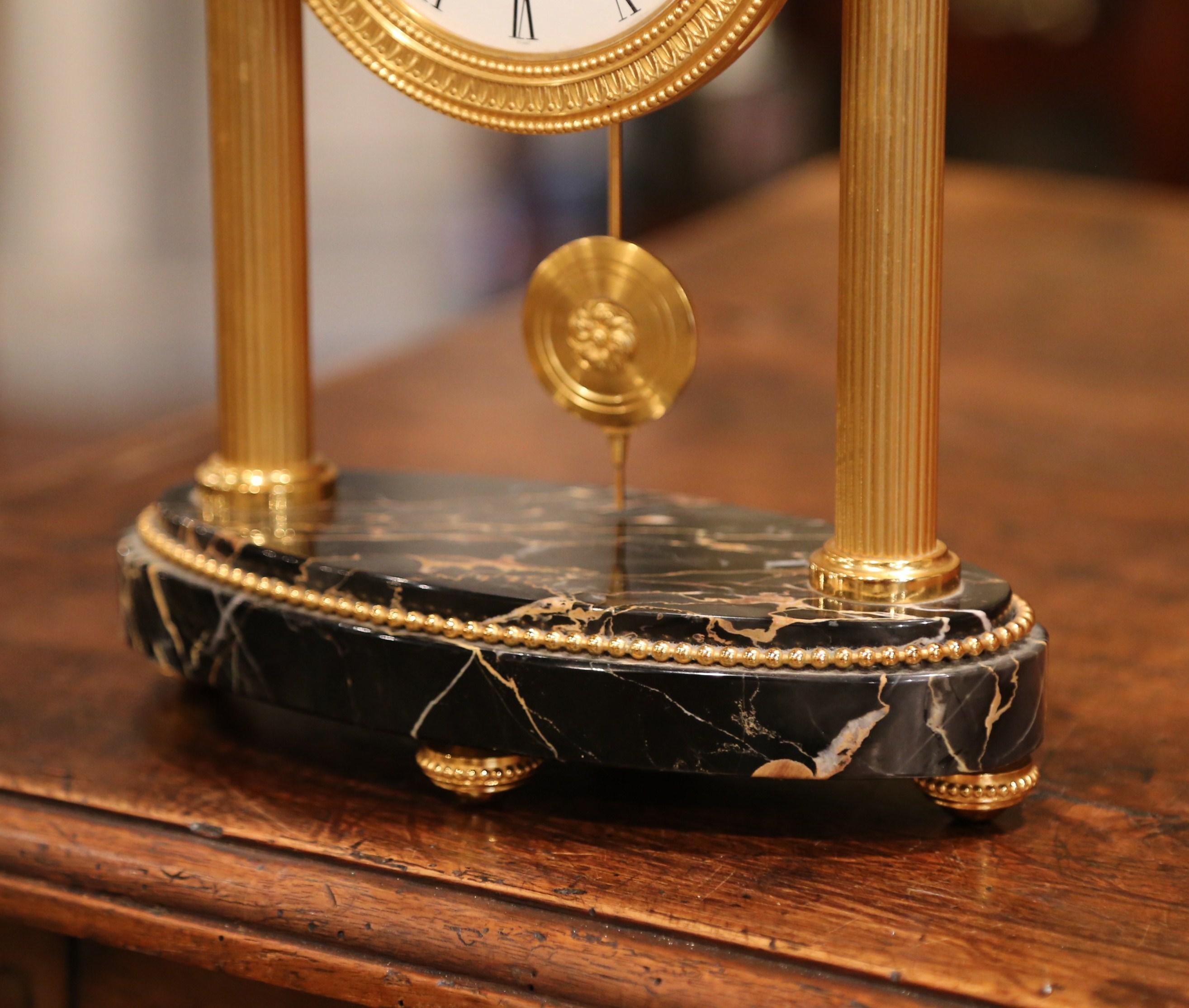 Gilt Late 19th Century French Bronze Doré Mantel Clock on Marble Base from Paris