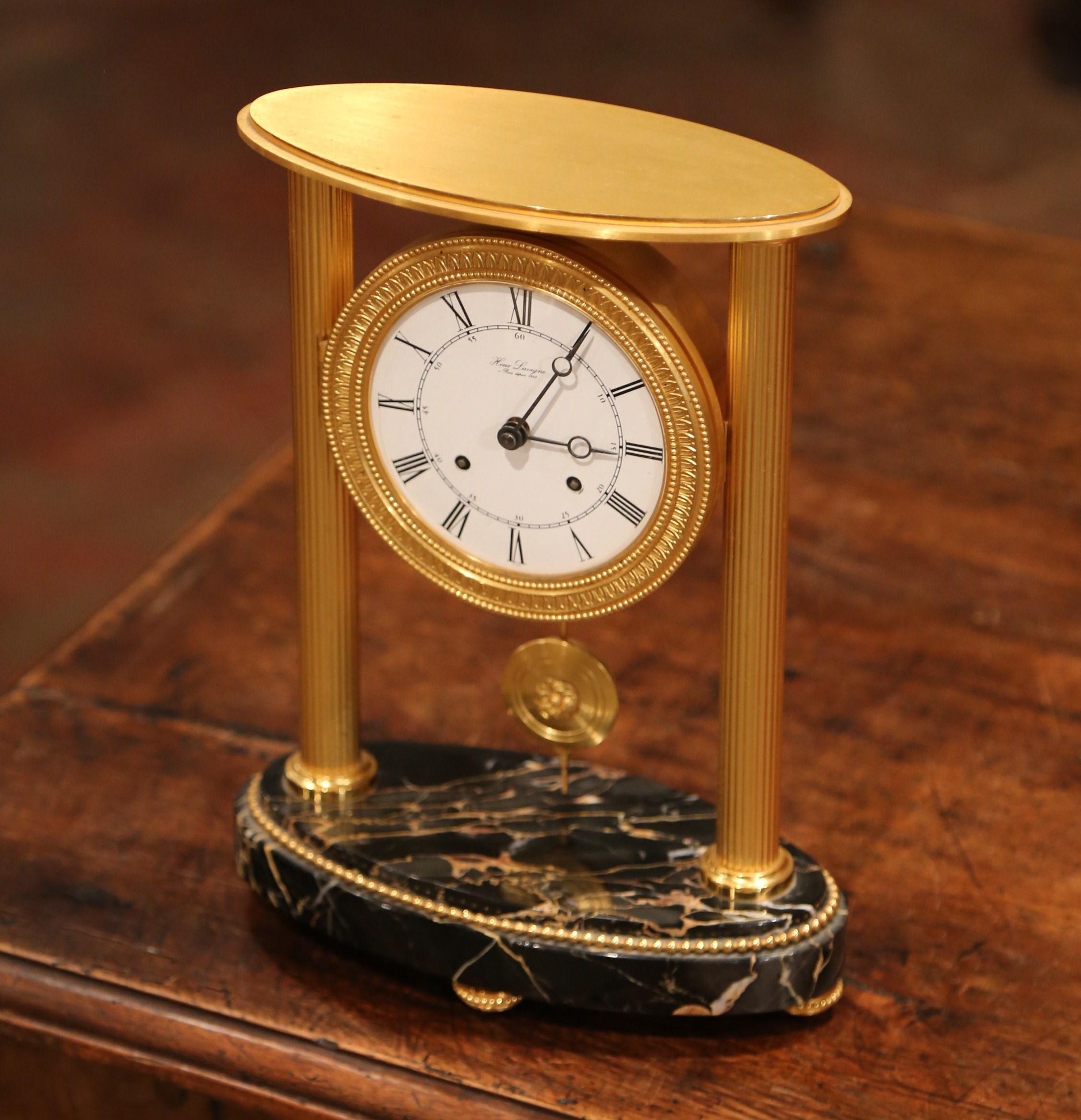 Late 19th Century French Bronze Doré Mantel Clock on Marble Base from Paris 1