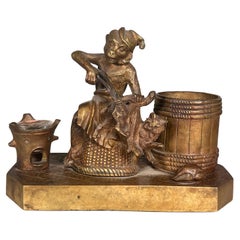 Late 19th Century French Bronze Inkwell Modelled as a Monkey Castrating a Cat!!