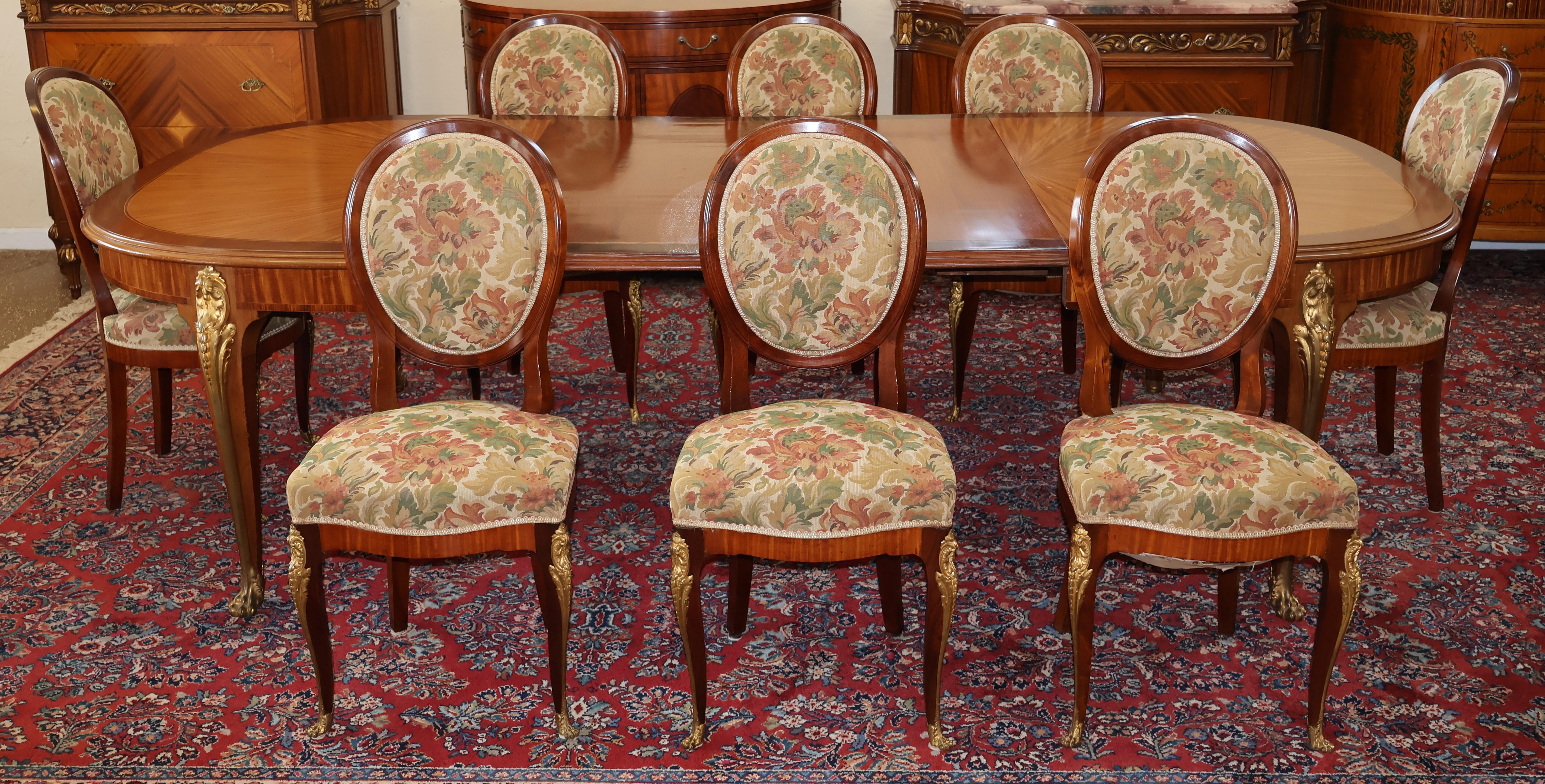 Late 19th Century French Bronze Mounted Kingwood Dining Set 8 Chairs In Good Condition For Sale In Long Branch, NJ