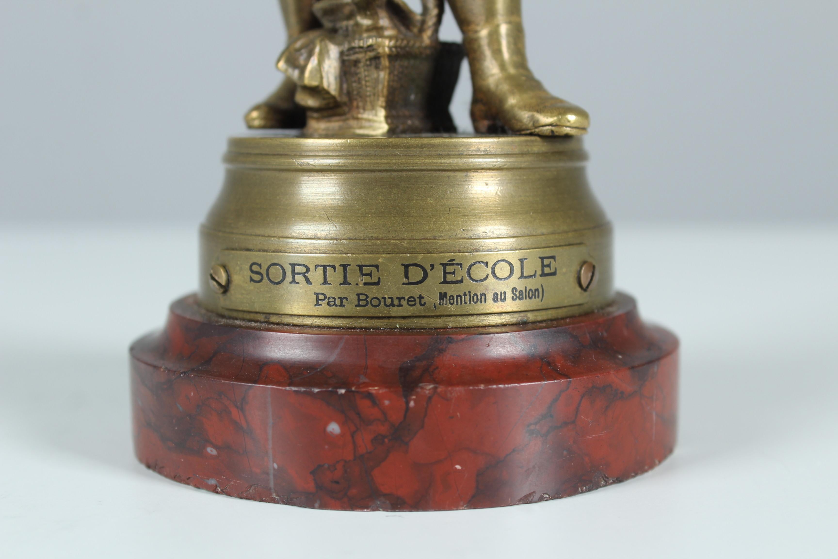 Late 19th Century French Bronze Sculpture, Signed Eutrope Bouret, Sortie D´École For Sale 5