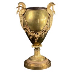 Late 19th Century French Bronze Swan-Handled Vase or Umbrella Stand, 14.2in