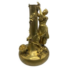 Late 19th Century French Bronze Vase of Woman Harvesting Grapes