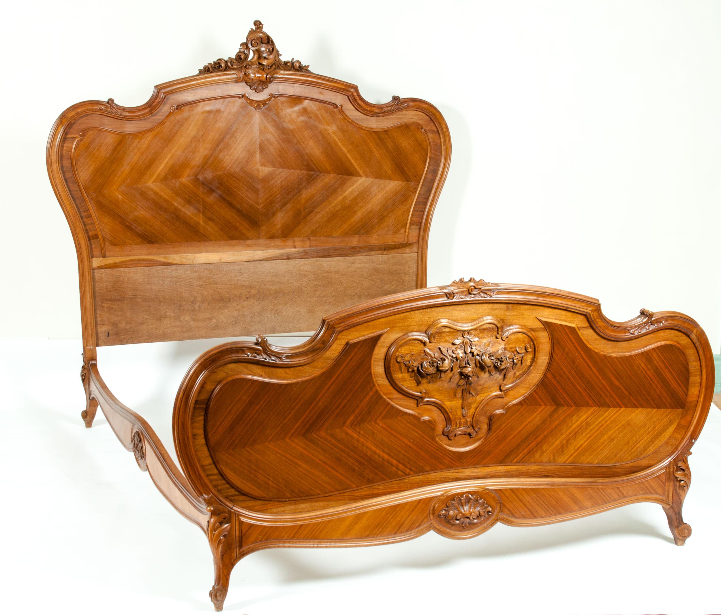 Late 19th Century French Burl Walnut Bed 3