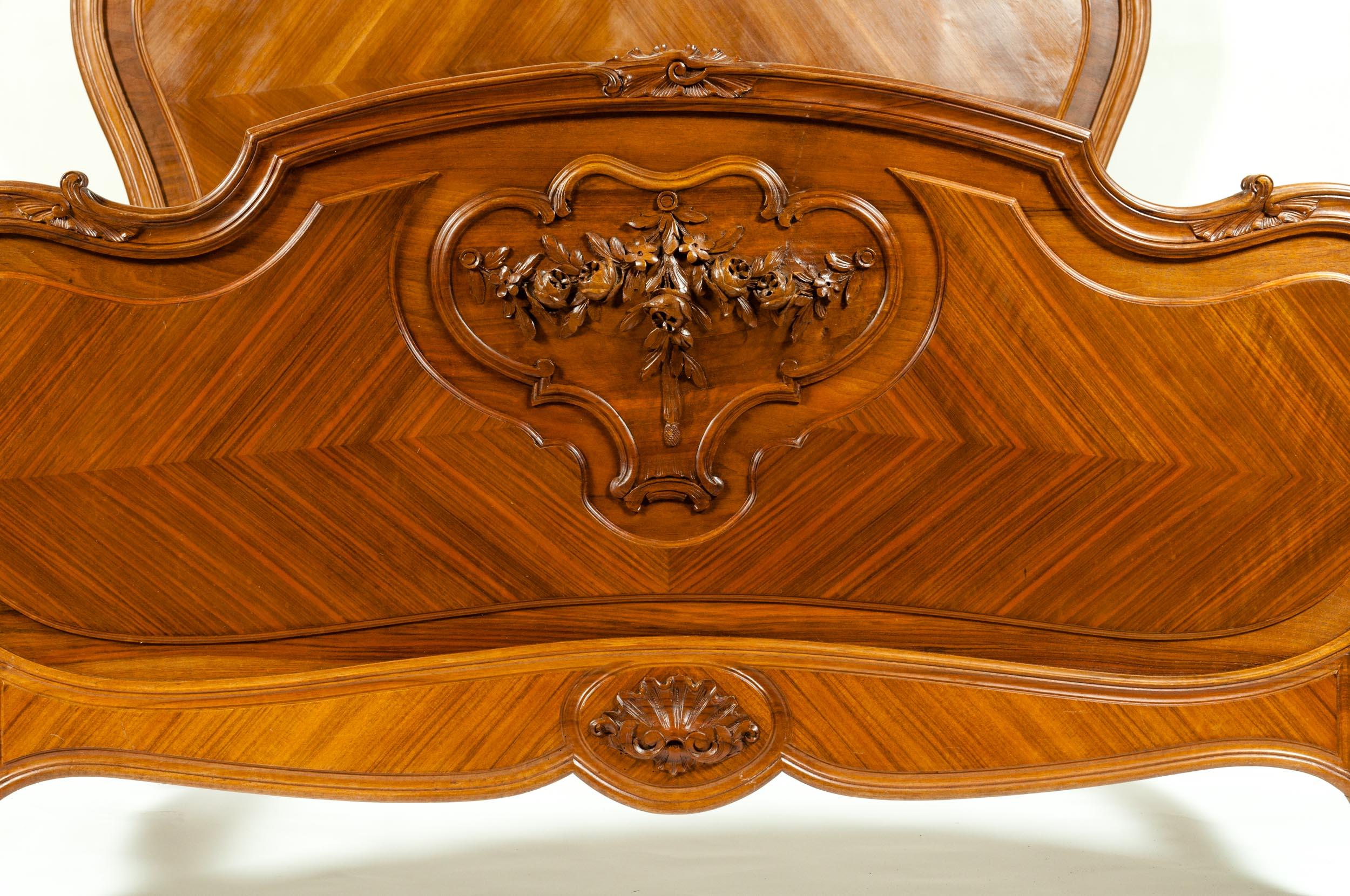 Late 19th Century French Burl Walnut Bed 4