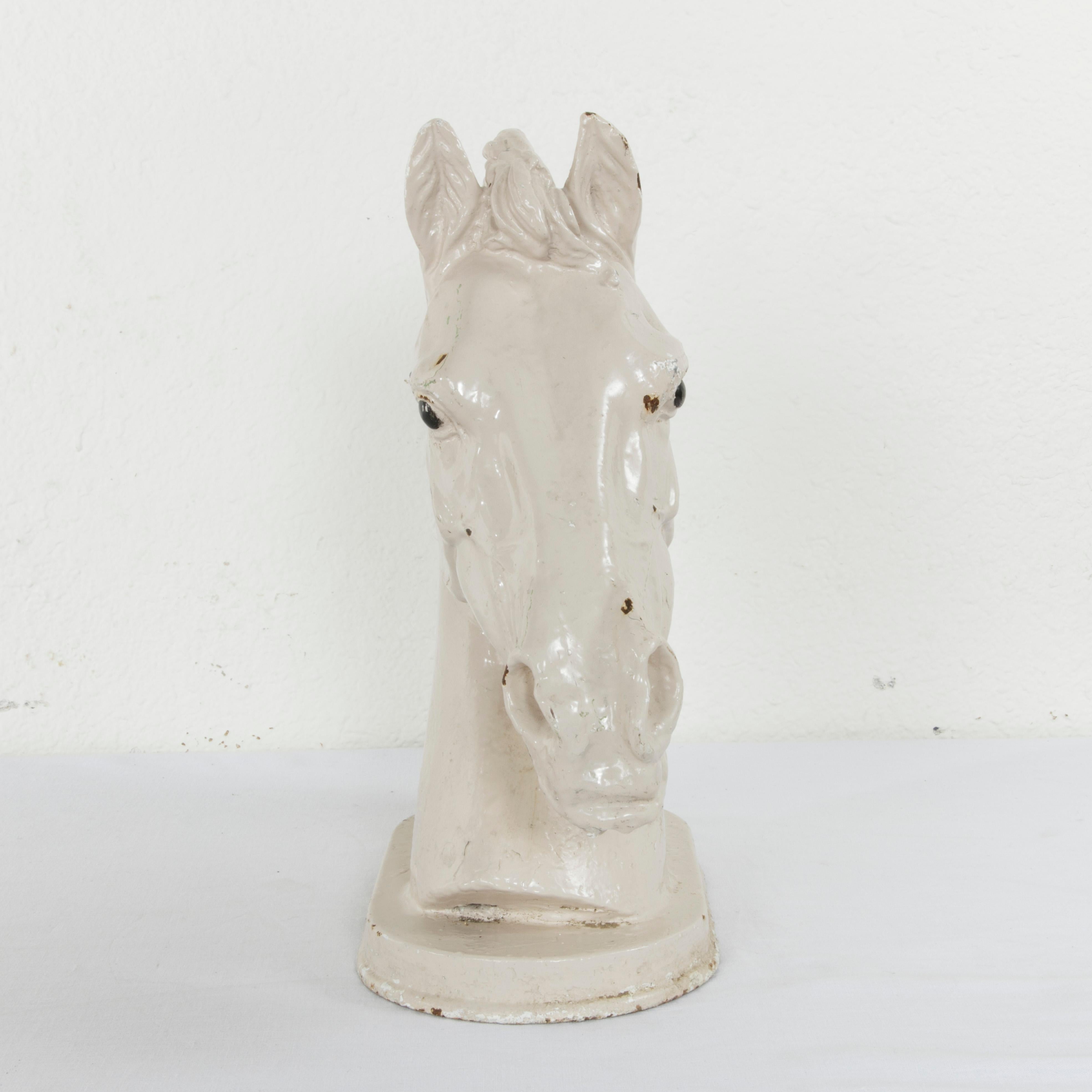 Late 19th Century French Butcher Shop Cast Iron Enameled White Horse Head Bust 2