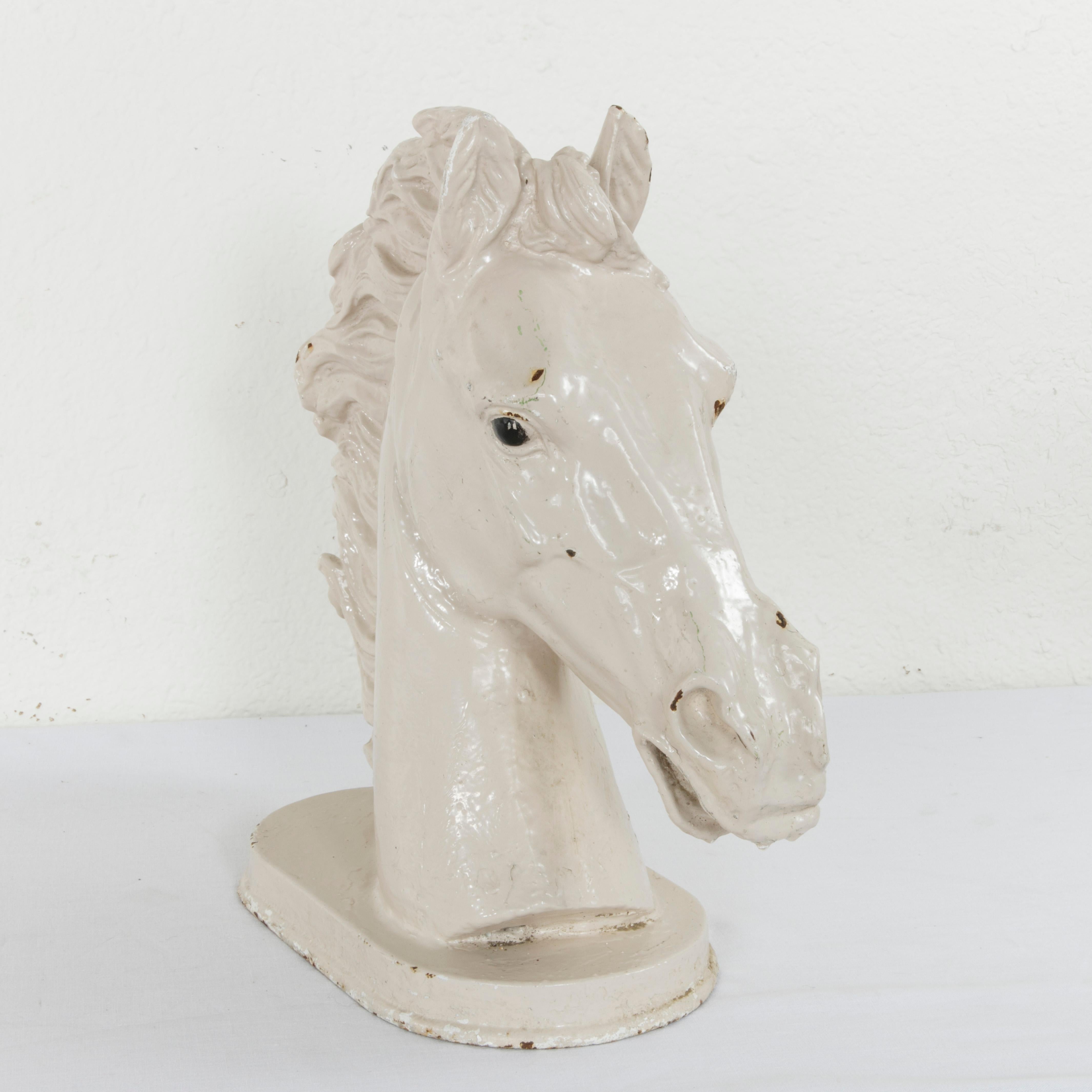 Late 19th Century French Butcher Shop Cast Iron Enameled White Horse Head Bust 3