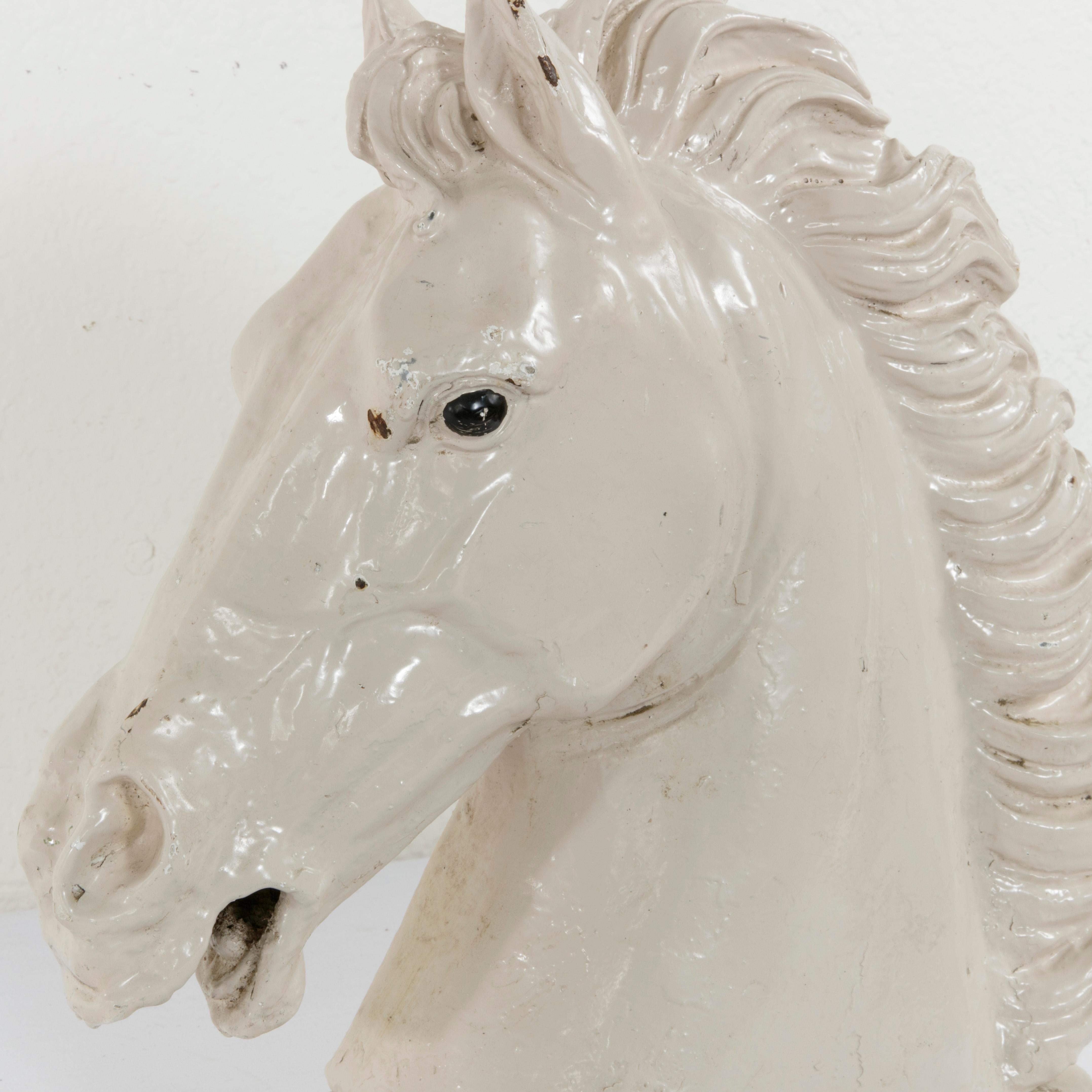 Late 19th Century French Butcher Shop Cast Iron Enameled White Horse Head Bust 4