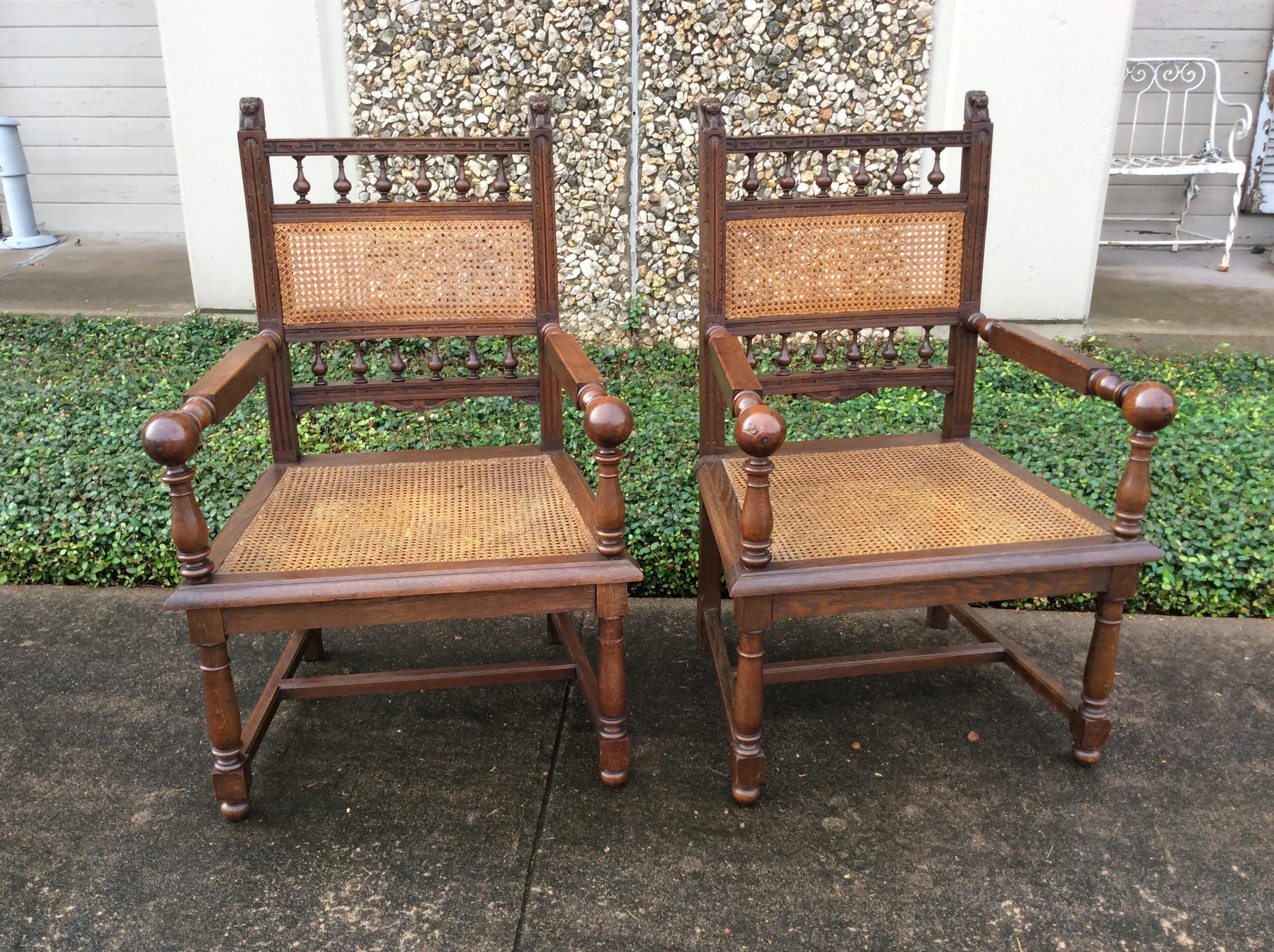 Late 19th Century French Cane Seat Armchairs, a Pair In Good Condition In Burton, TX