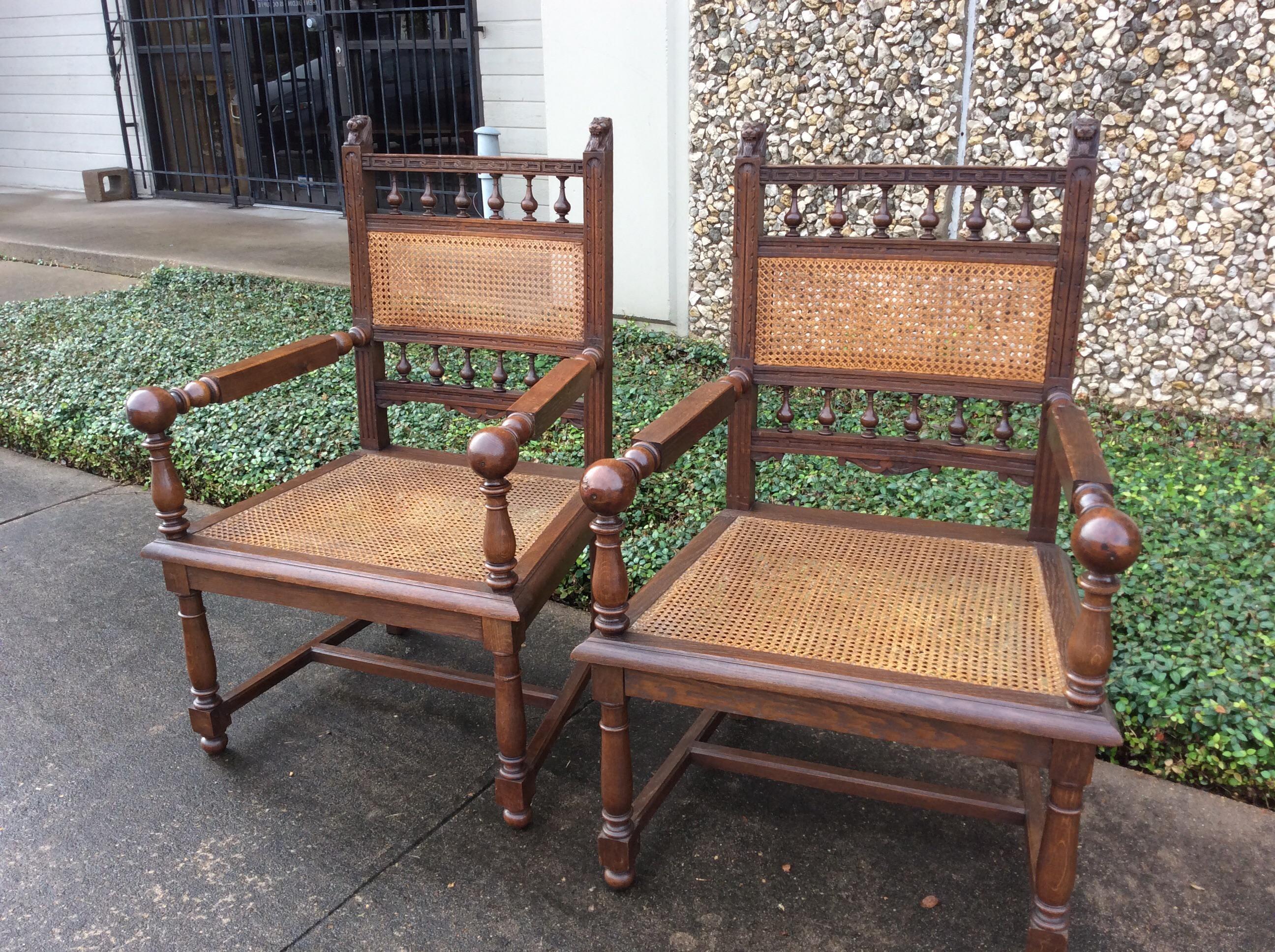Late 19th Century French Cane Seat Armchairs, a Pair 1