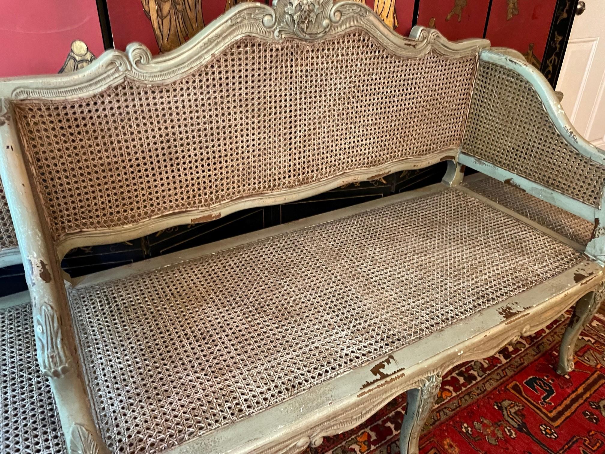 Late 19th Century French Caned Sofa, Canape a Confidents 4