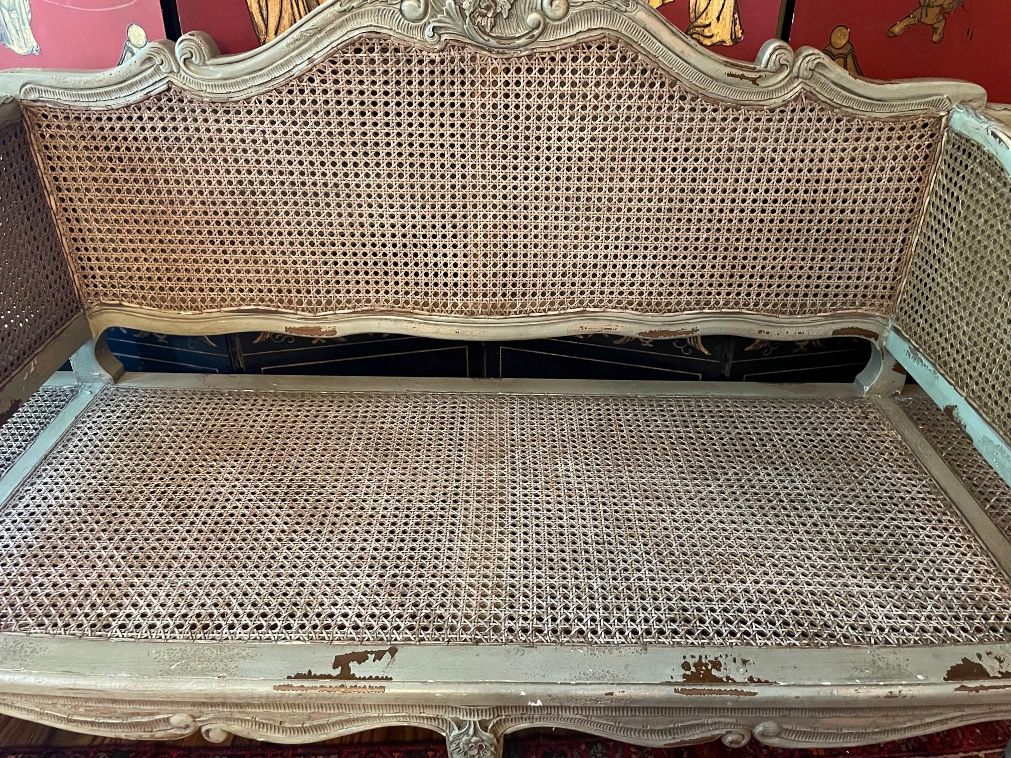 Late 19th Century French Caned Sofa, Canape a Confidents In Good Condition In Vero Beach, FL