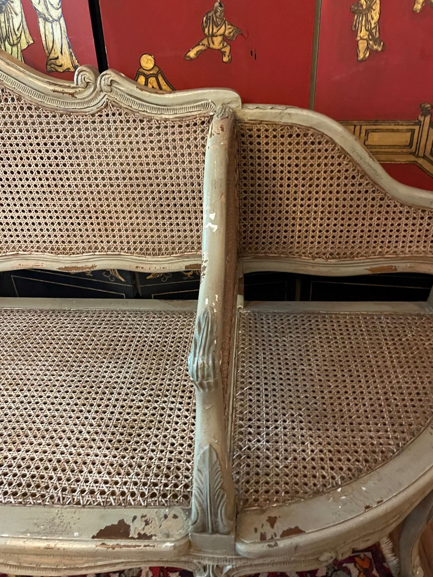 Wood Late 19th Century French Caned Sofa, Canape a Confidents