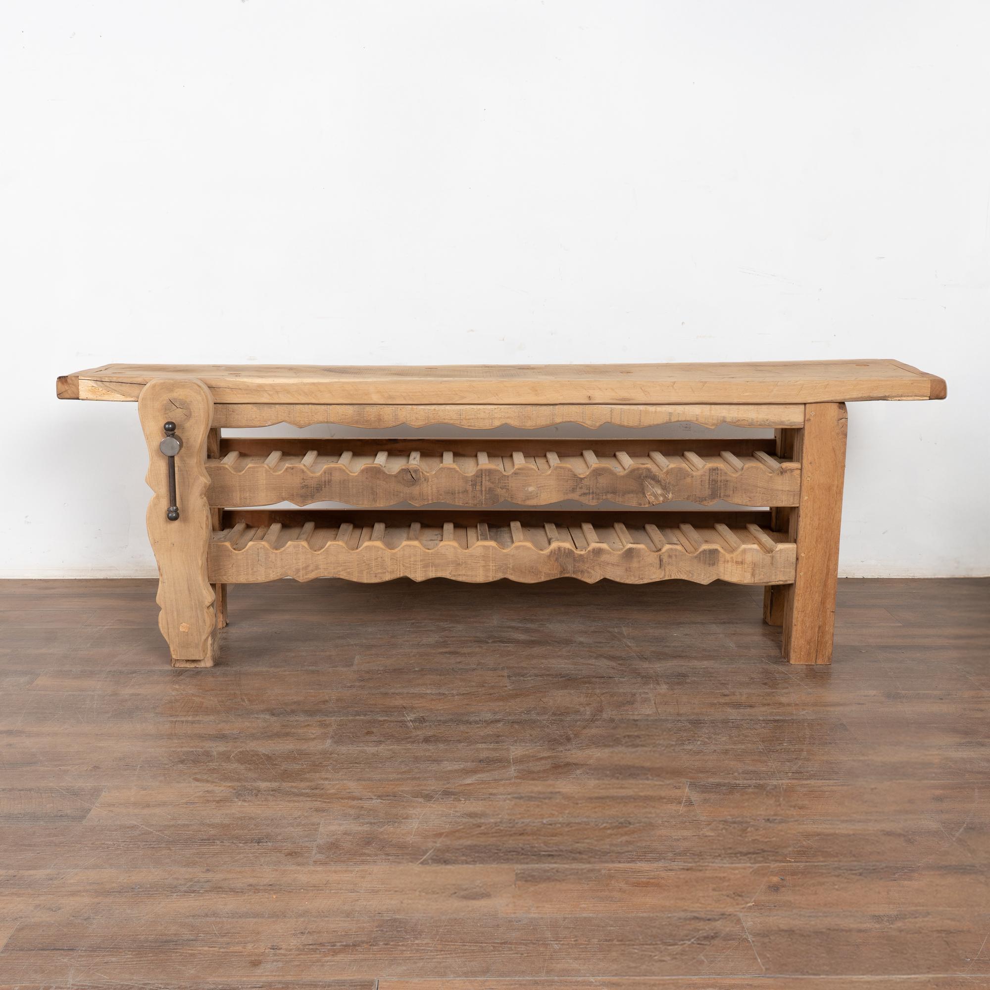 Late 19th Century French Carpenters Workbench Rustic Console with Wine Rack In Good Condition For Sale In Round Top, TX