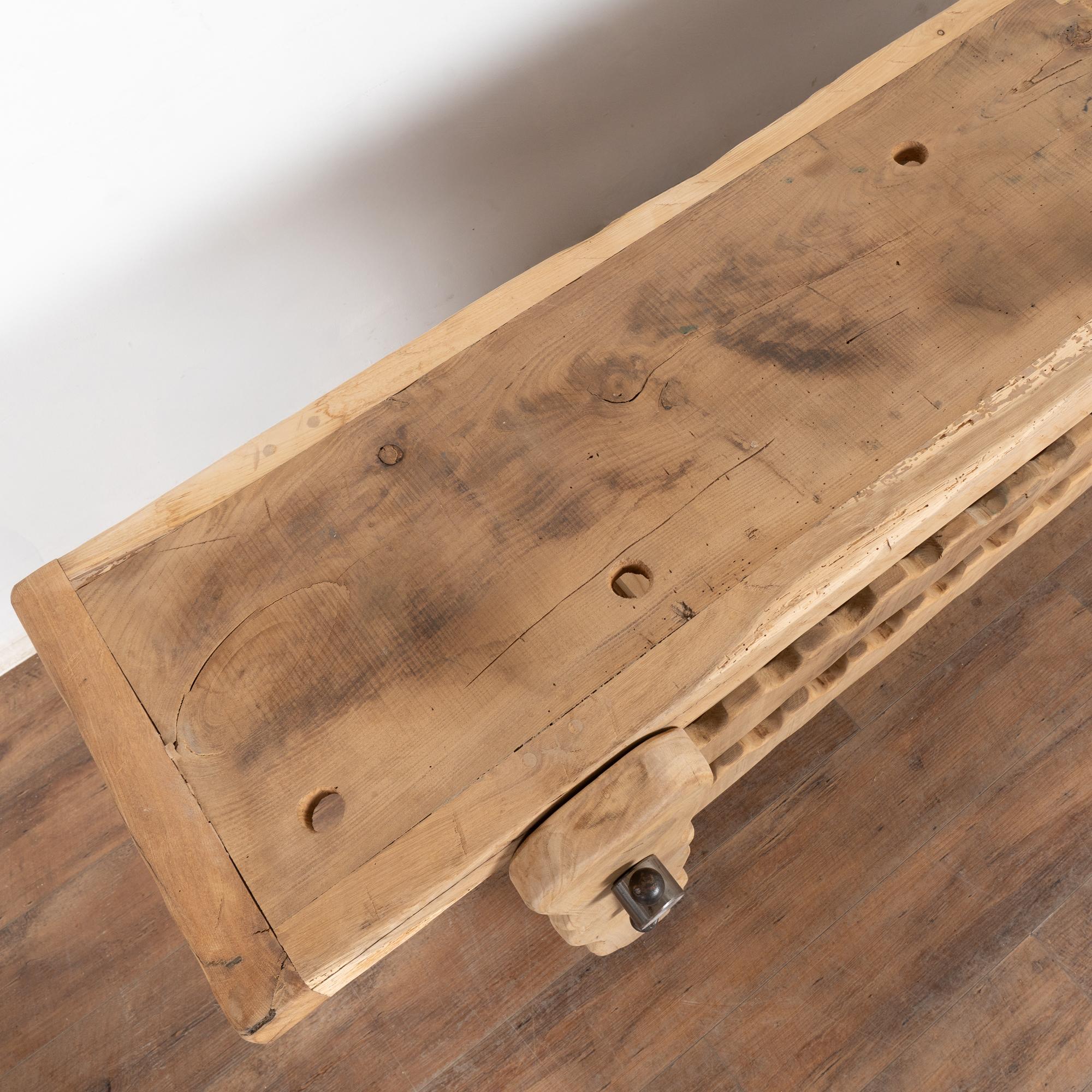 Late 19th Century French Carpenters Workbench Rustic Console with Wine Rack For Sale 1