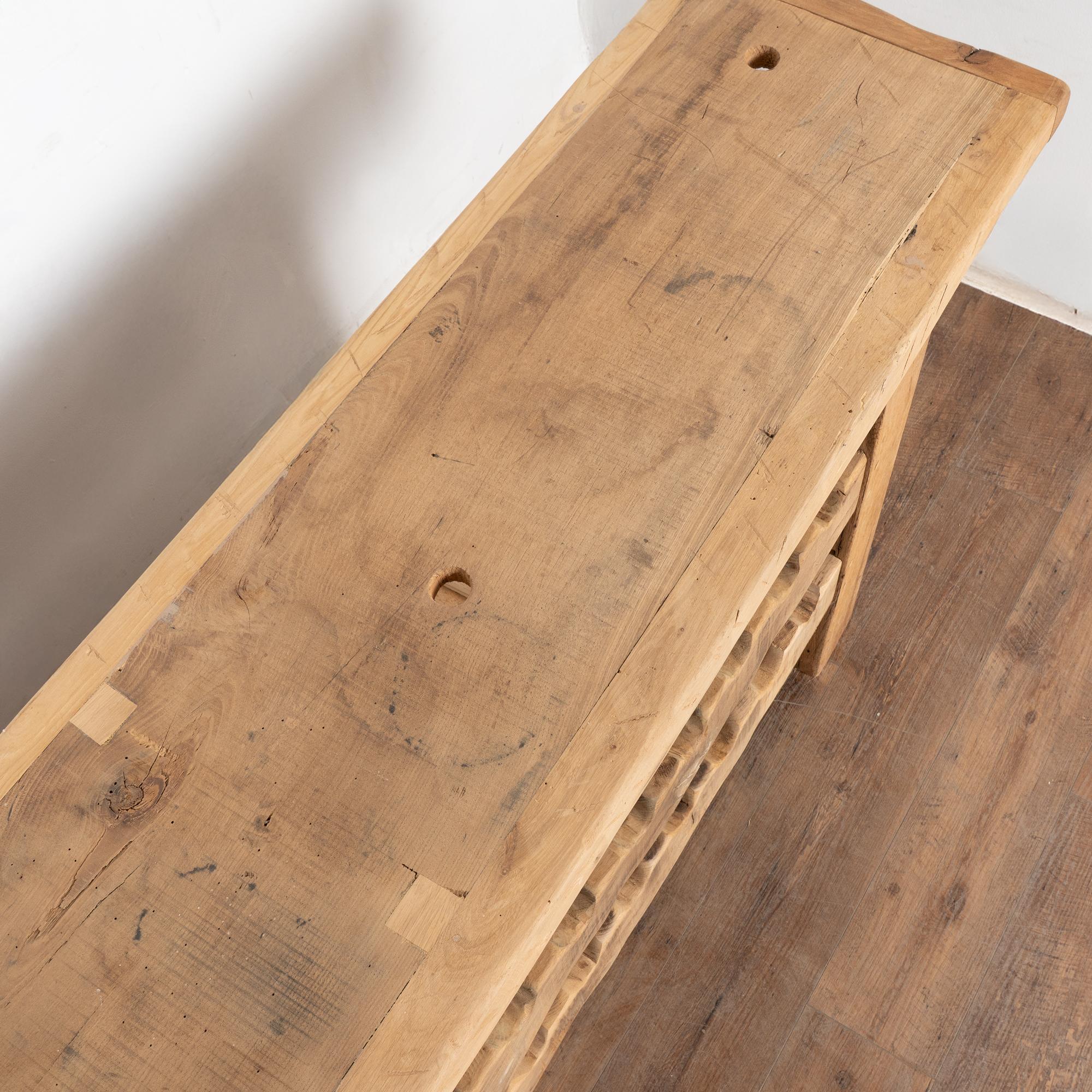 Late 19th Century French Carpenters Workbench Rustic Console with Wine Rack For Sale 2