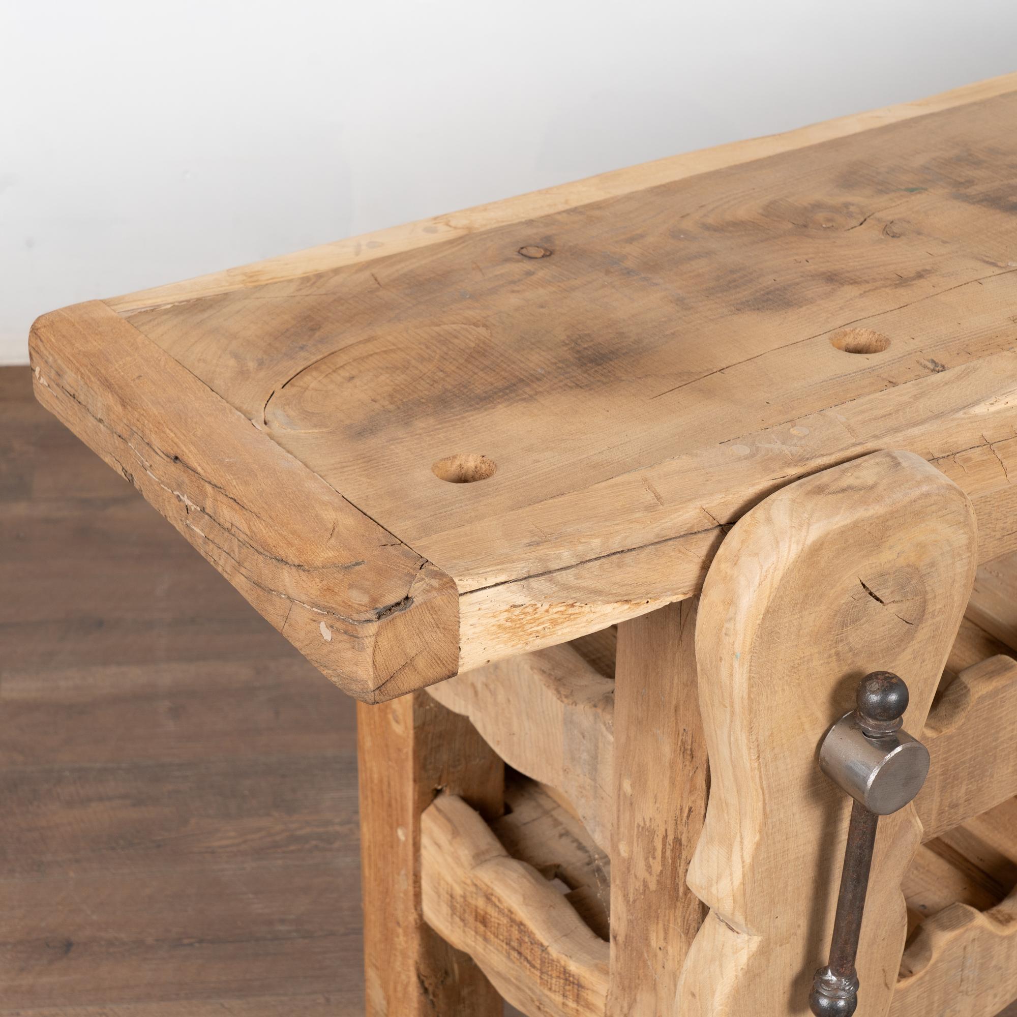 Late 19th Century French Carpenters Workbench Rustic Console with Wine Rack For Sale 3