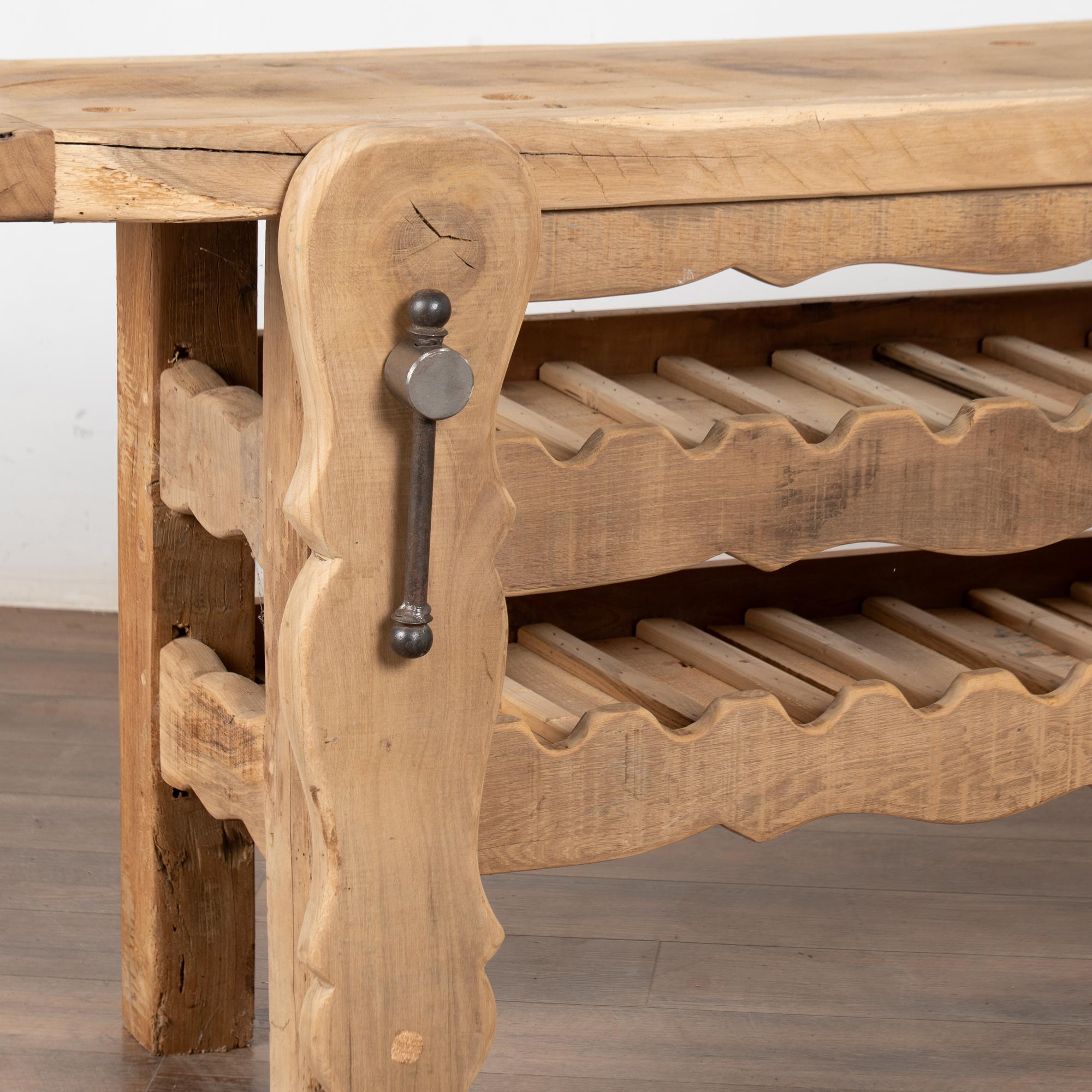 Late 19th Century French Carpenters Workbench Rustic Console with Wine Rack For Sale 4